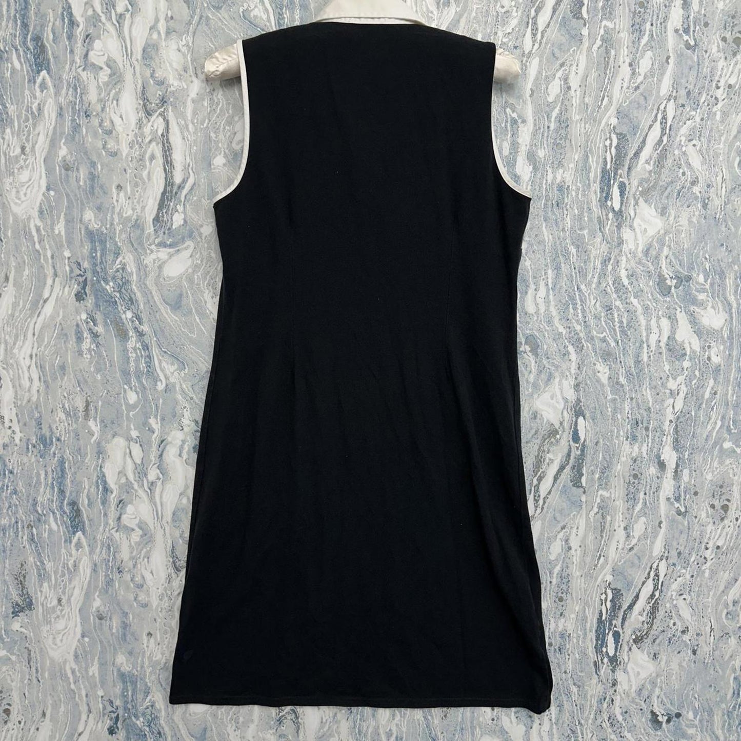 ANN TAYLOR LOFT Y2K Preppy Goth Black Sleeveless Dress with White Collar (S)