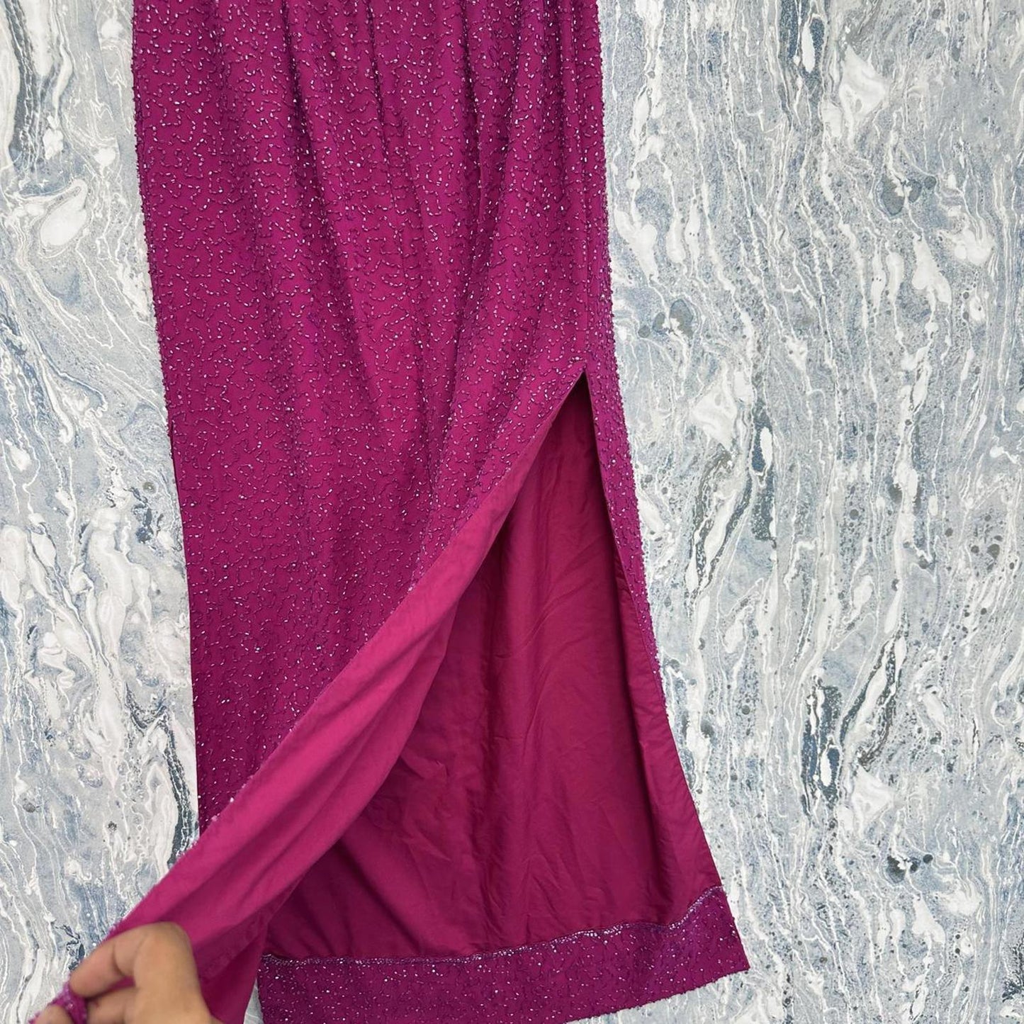 Vintage Andretta Donatello Beaded Hot Pink Silk Maxi Skirt (XS)