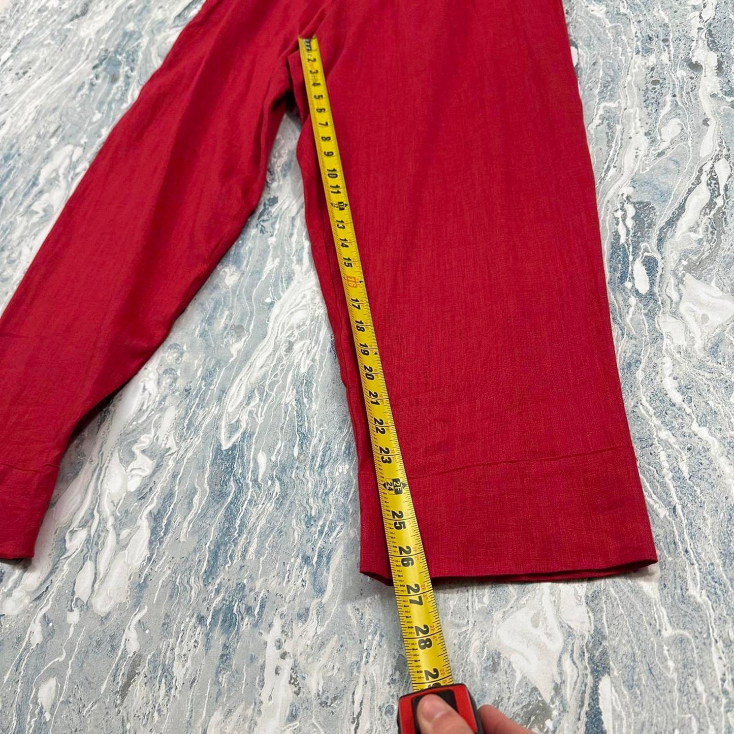Designer Red Linen High-Waisted Trousers (2)