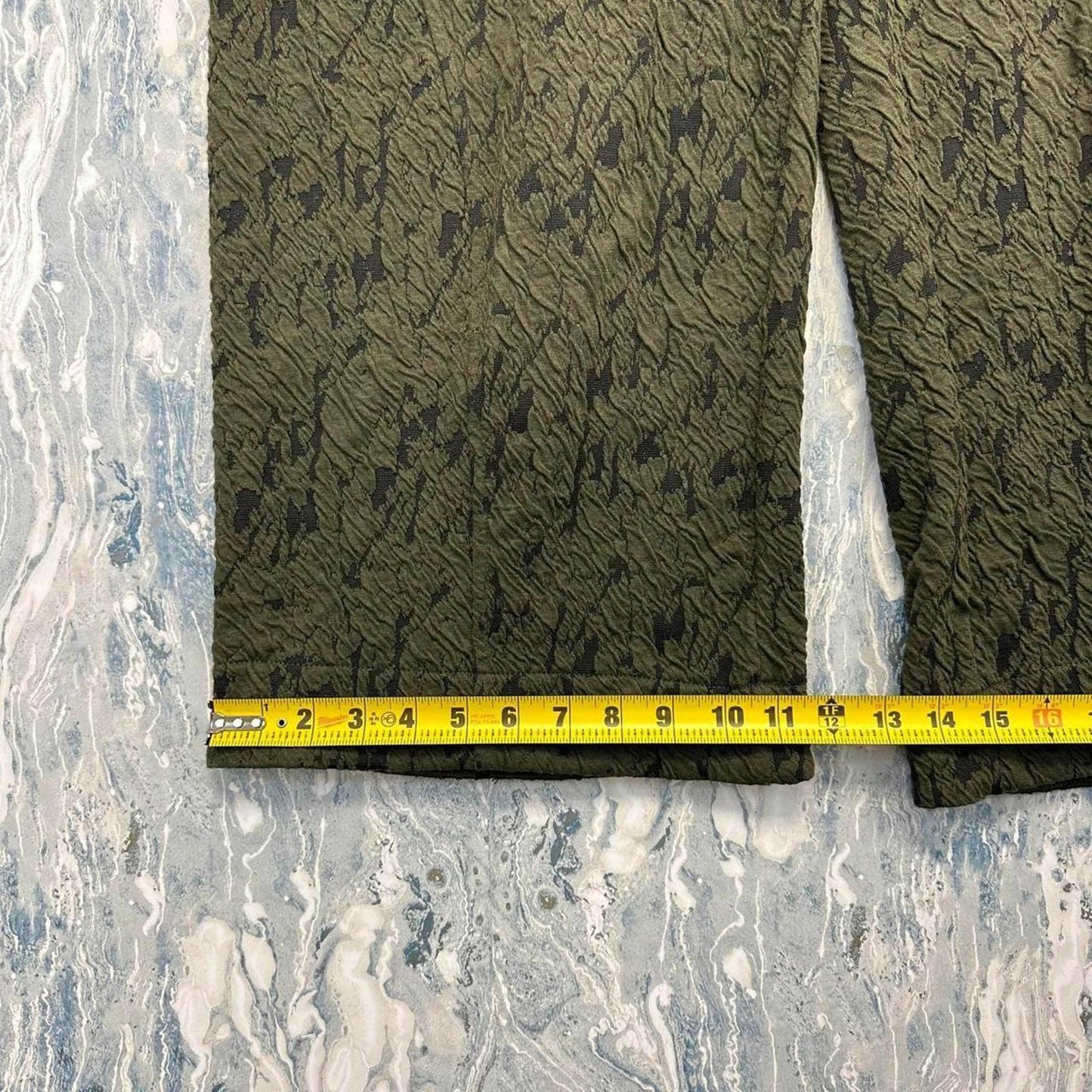 Green Textured Pattern Wide-Leg Pants (L)