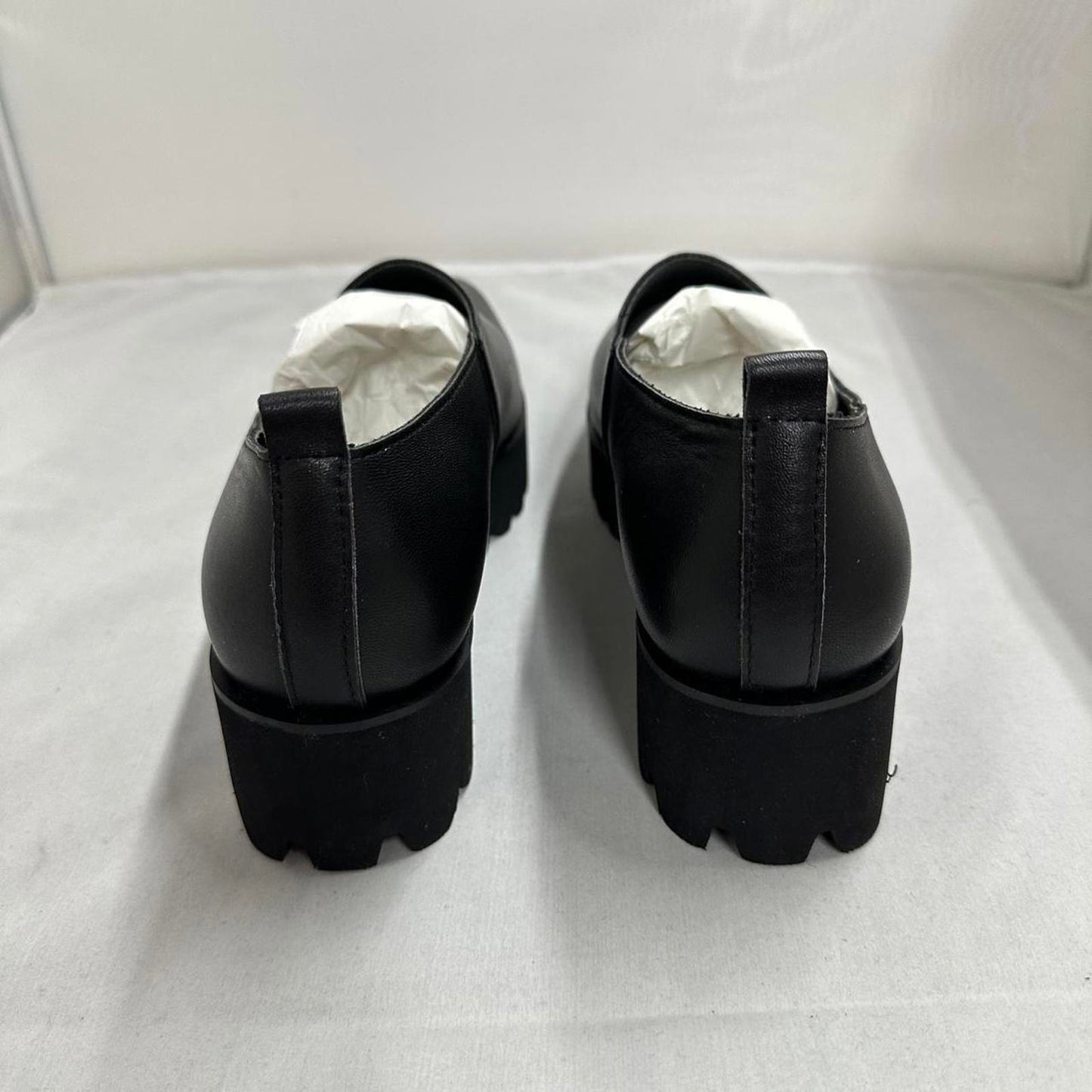 Sleek Black Platform Asymmetrical Leather Loafers (10.5)