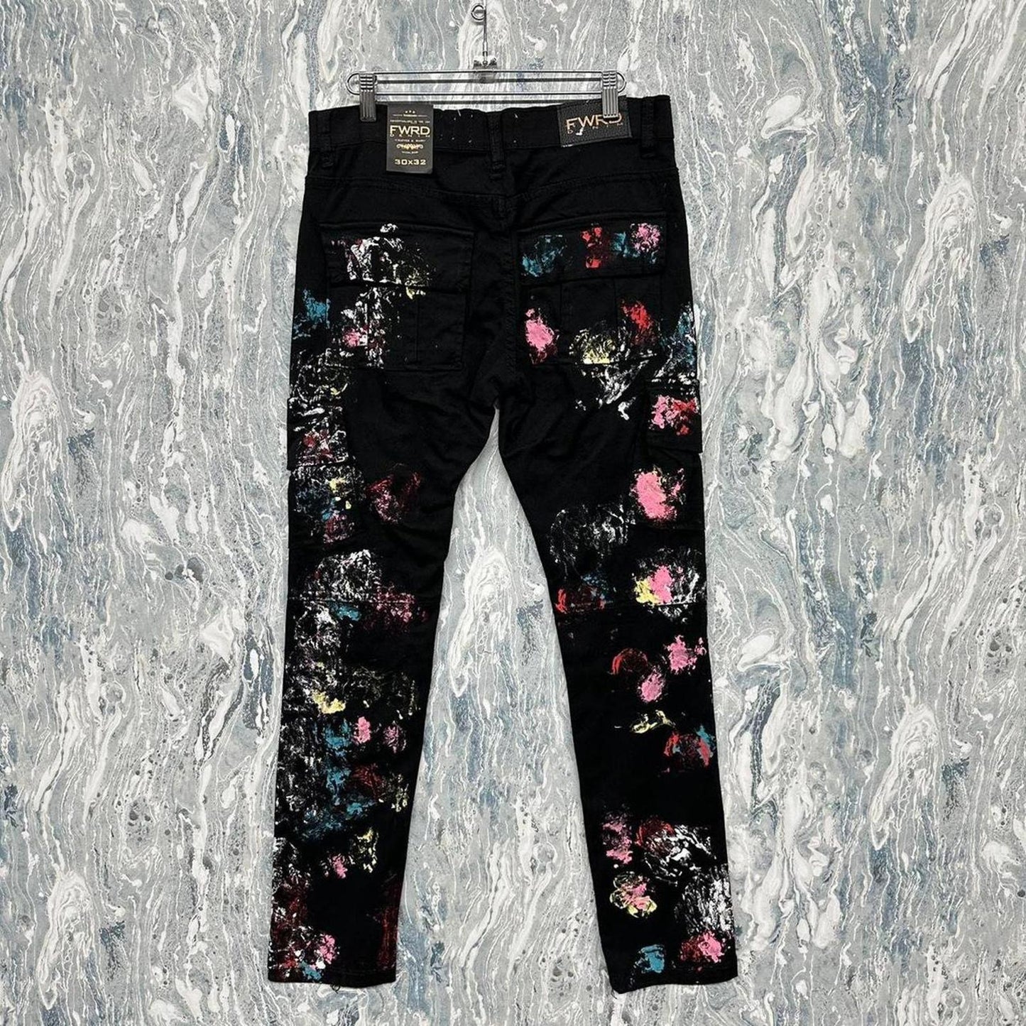 FWRD BNWT Slim Fit Black Paint Splatter Pants (30)