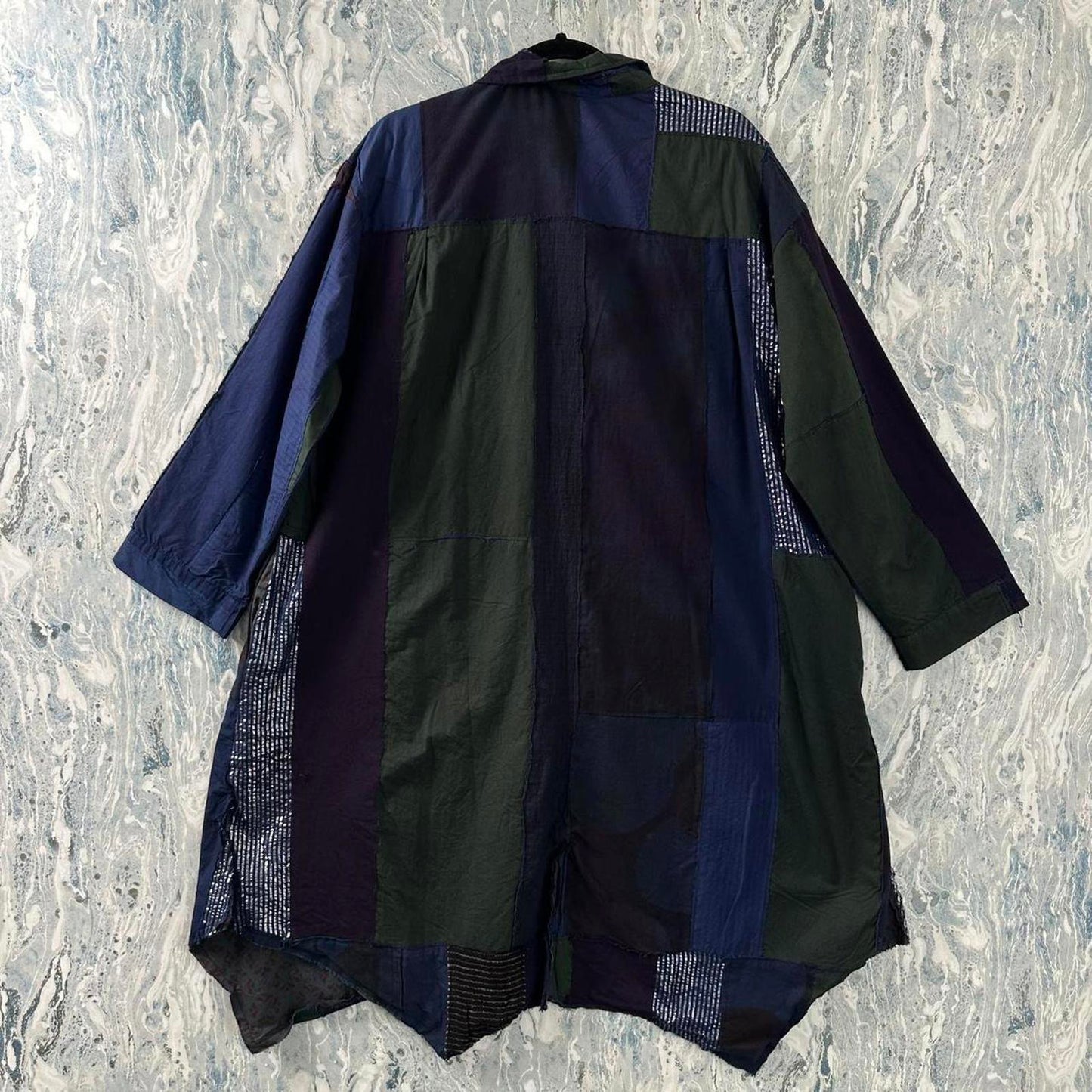 Designer Patchwork Navy Blue & Green Tunic Dress (S)