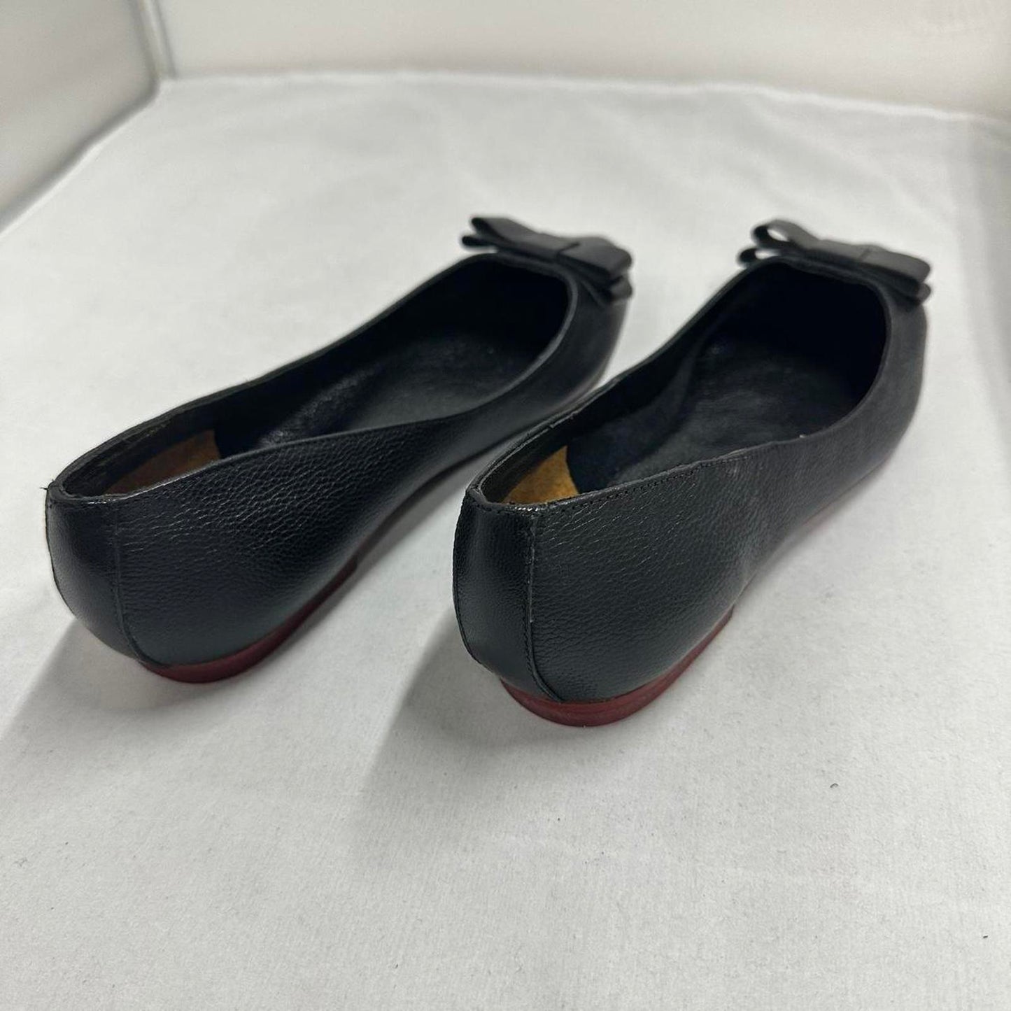 Designer Black Leather Bow Ballet Flats (7)