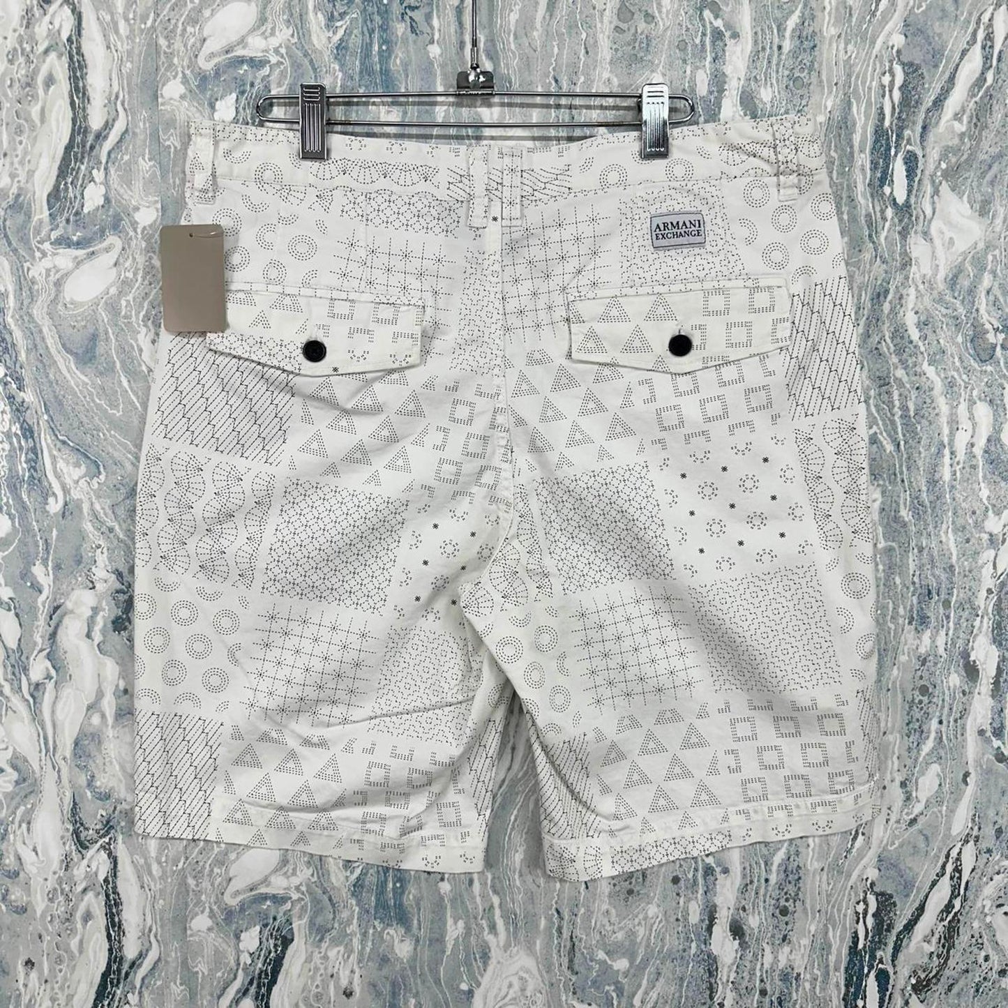 Armani Exchange Geometric Print White Shorts (34)