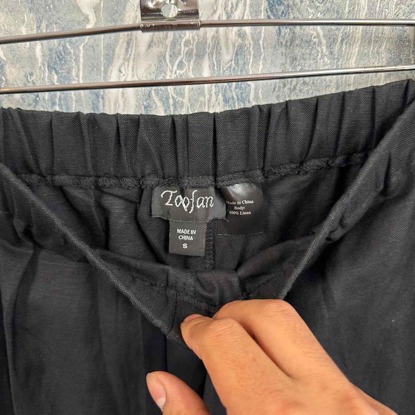 Academia black wide leg linen lounge capri pants (S)