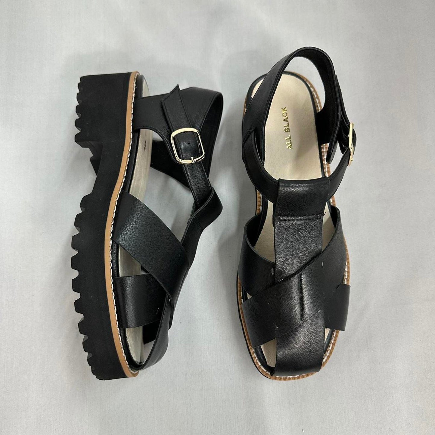 All Black Chunky Leather Sandals (7)