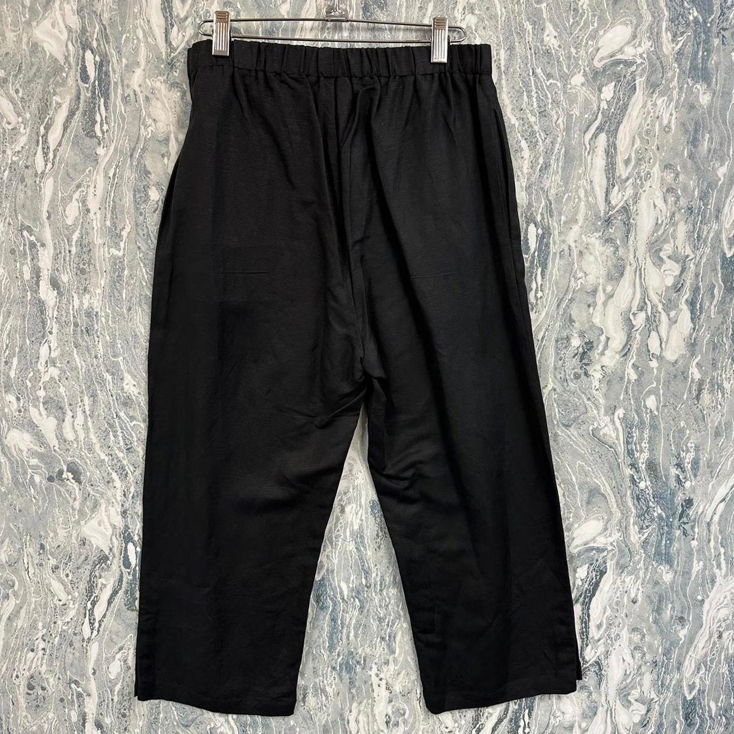 Academia black wide leg linen lounge capri pants (S)