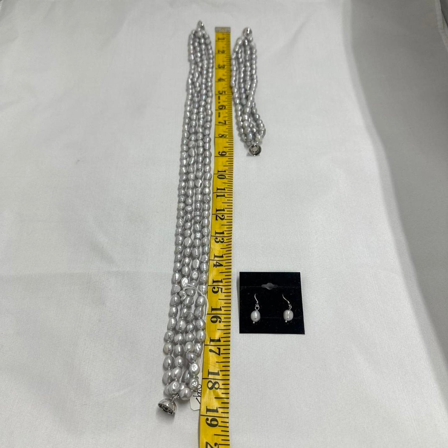 Classic Vintage Silver Pearl Multi-Strand Necklace Set