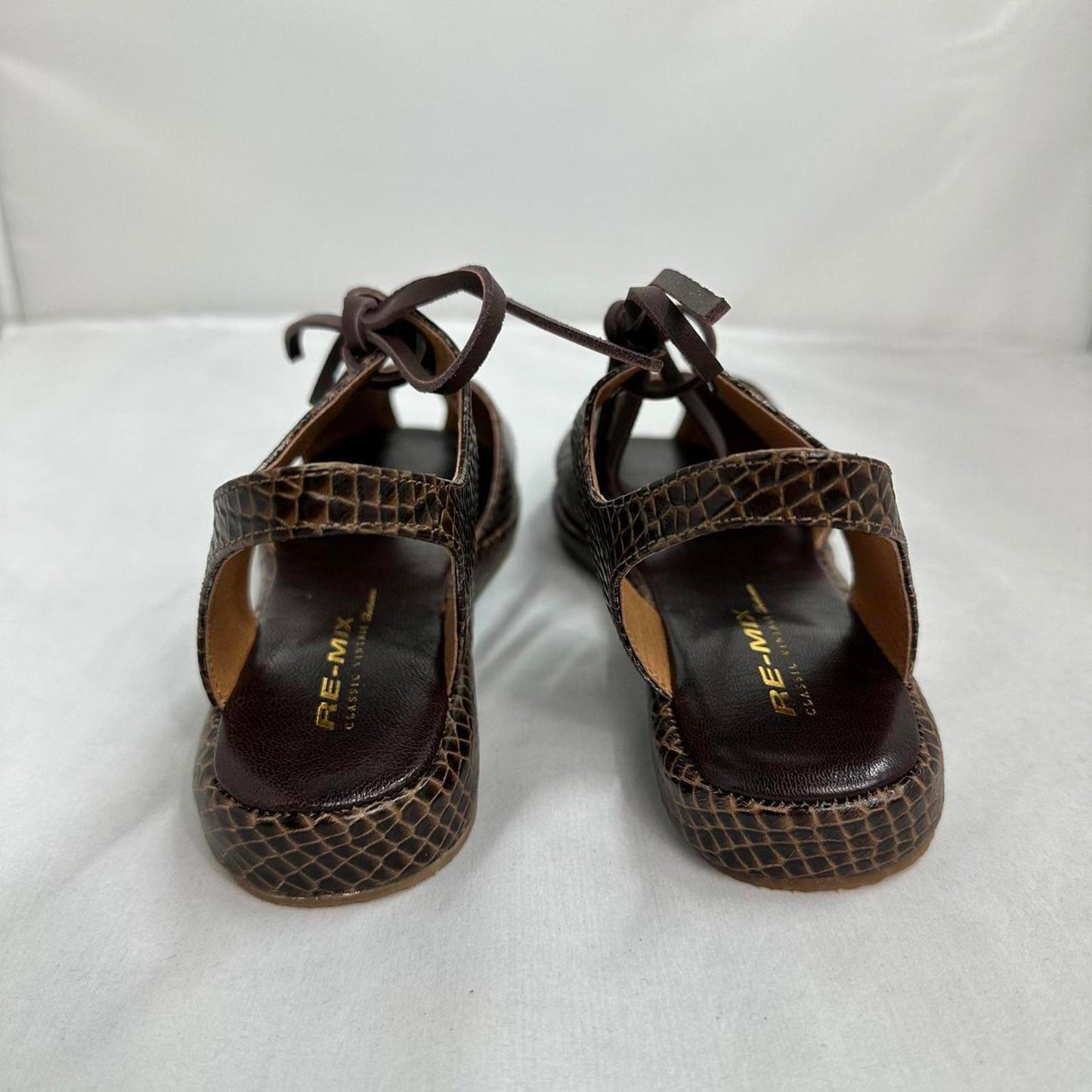 Re-Mix Classic Vintage Brown Peep Toe Leather Sandals (8)