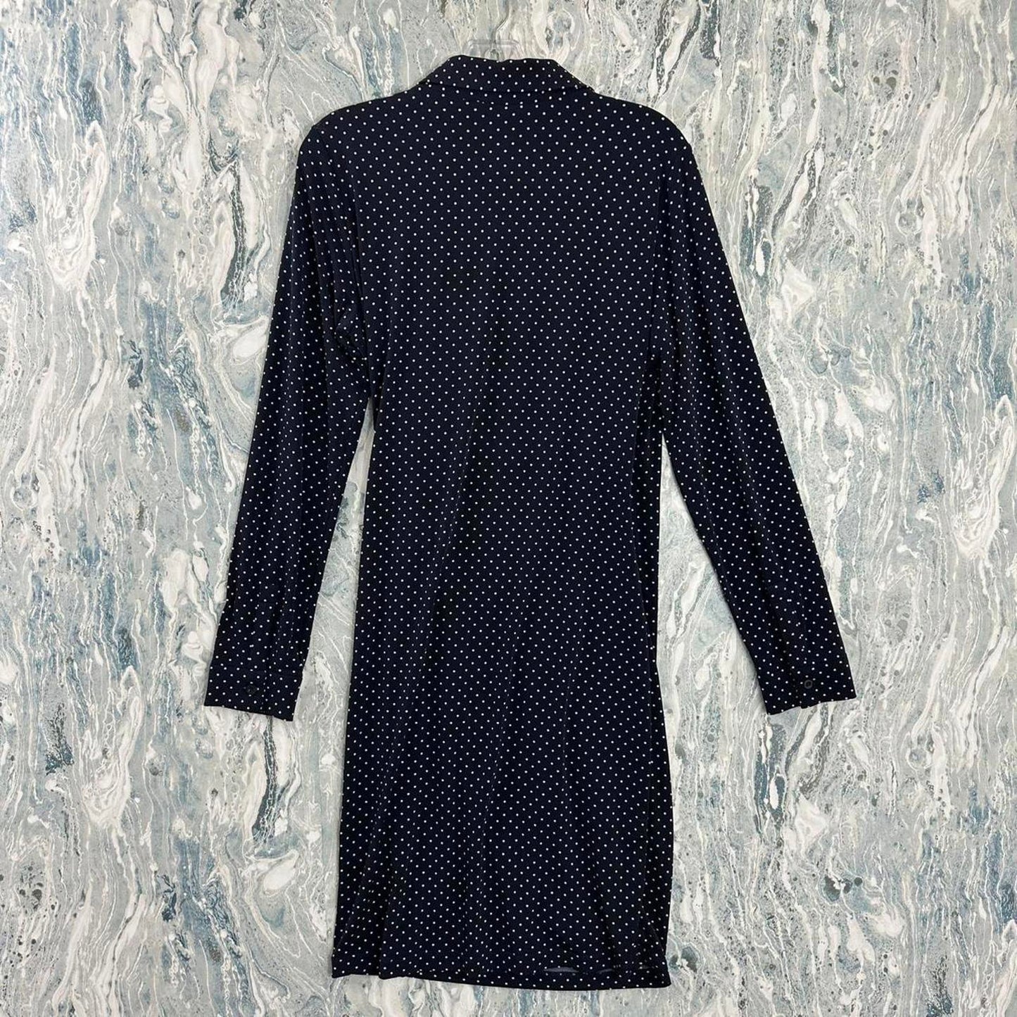 Calvin Klein Navy Polka Dot Long Sleeve Wrap Dress (12)