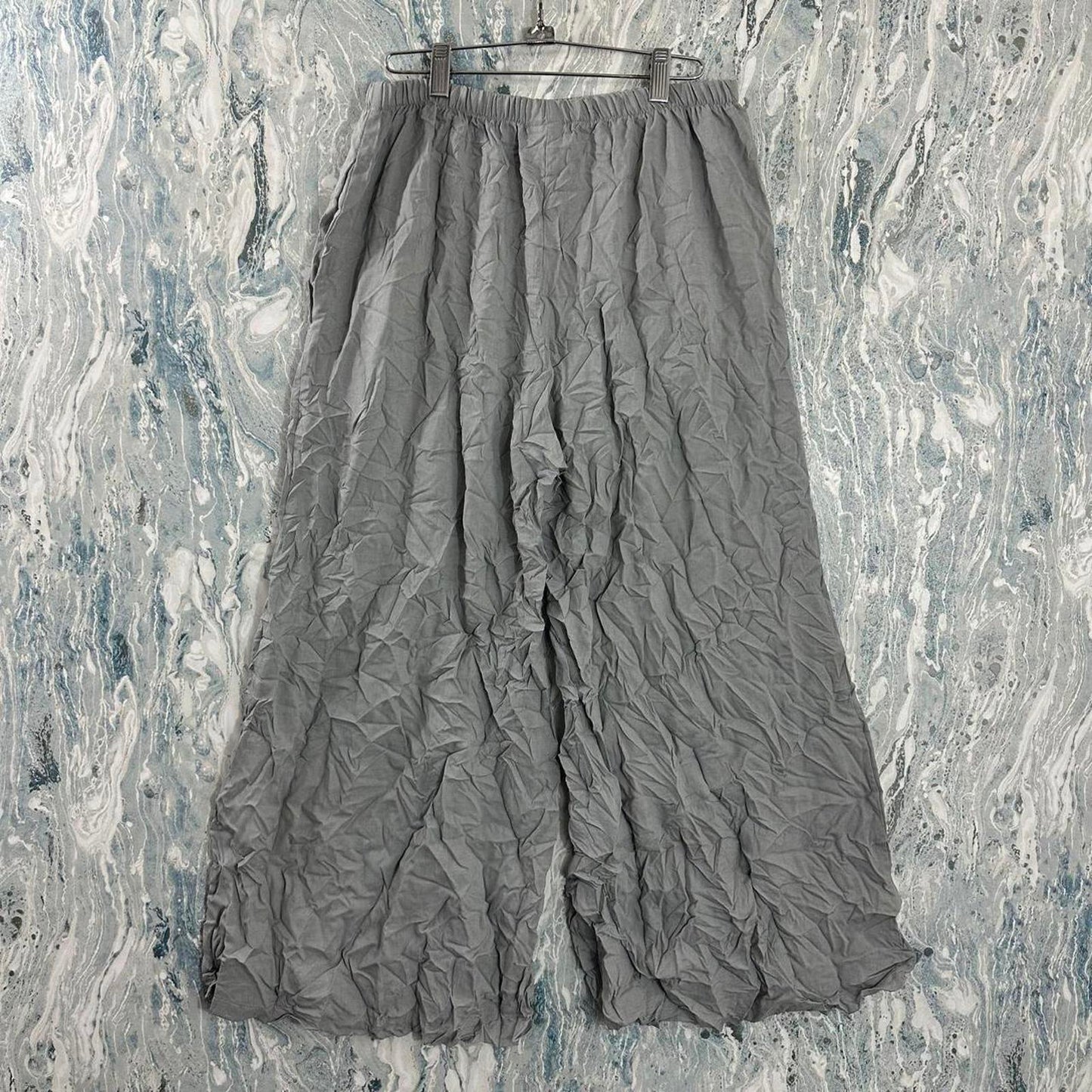 Grunge Designer Smoke Grey Crinkled Wide-Leg Pants (2)