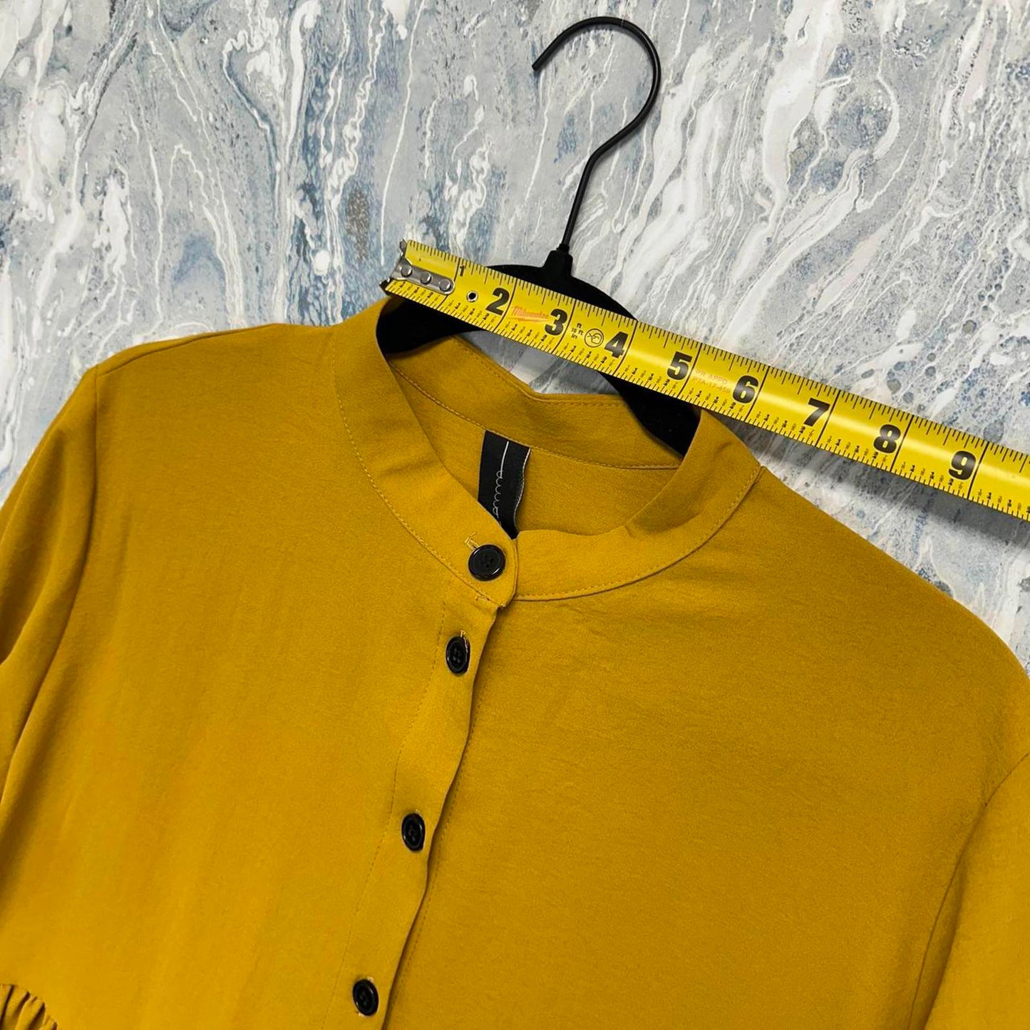 Asymmetrical Mustard Button-Up Blouse (1)