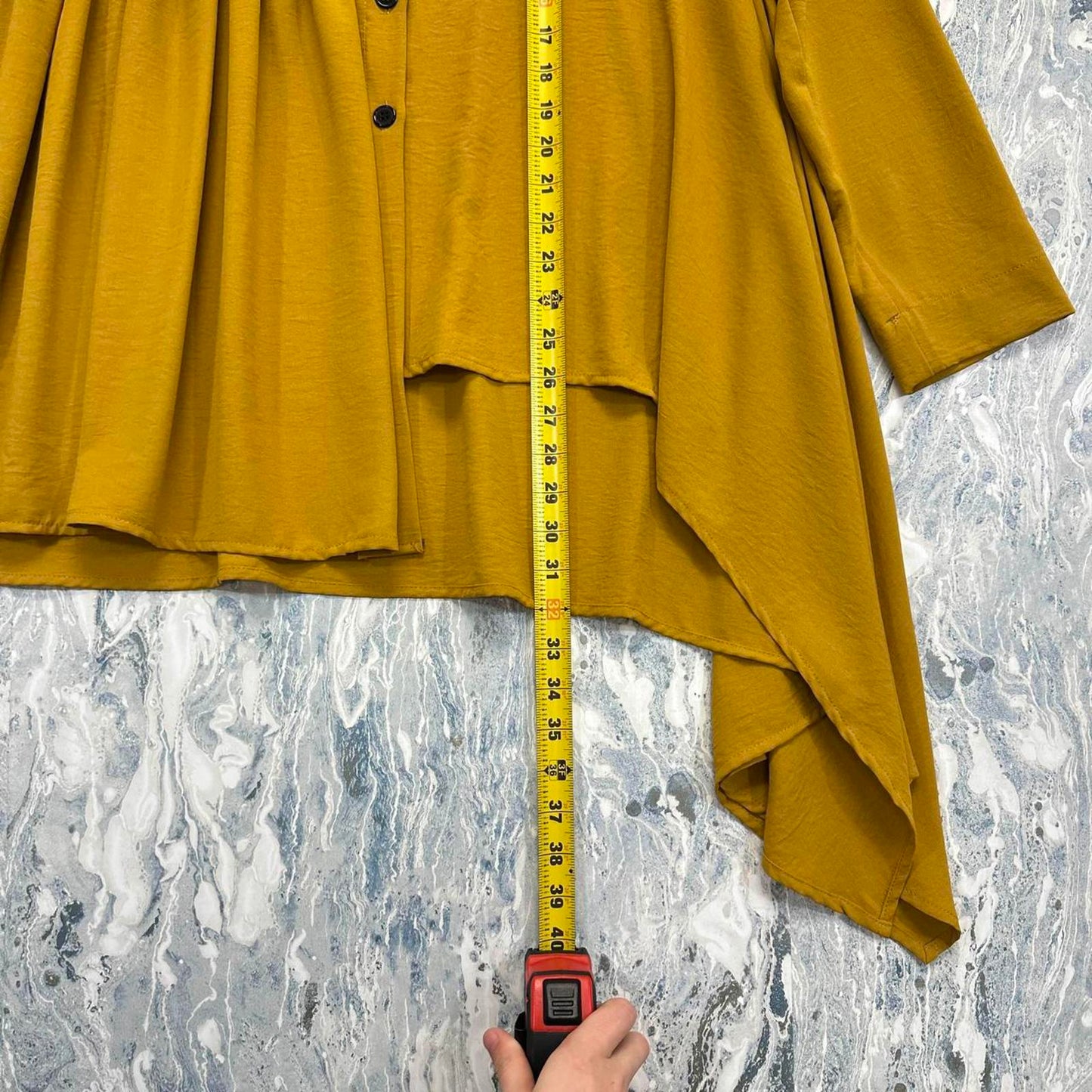 Asymmetrical Mustard Button-Up Blouse (1)