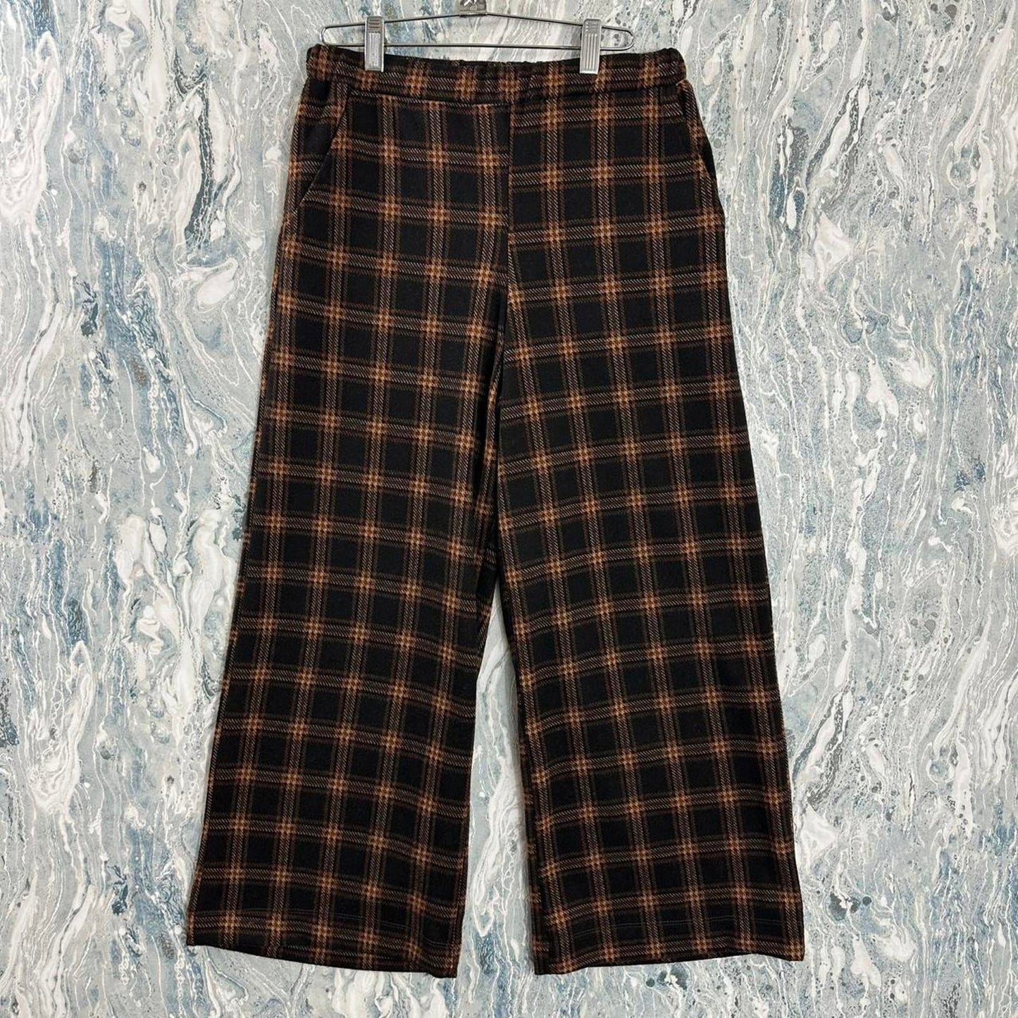 ALEMBIKA Brown Plaid Wide Leg Casual Pants (2)