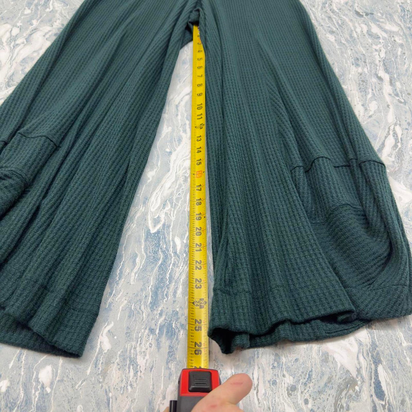 Dark Green Waffle Knit Wide-Leg Pants (2)