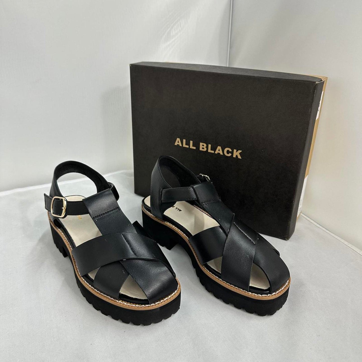 All Black Chunky Leather Sandals (7)