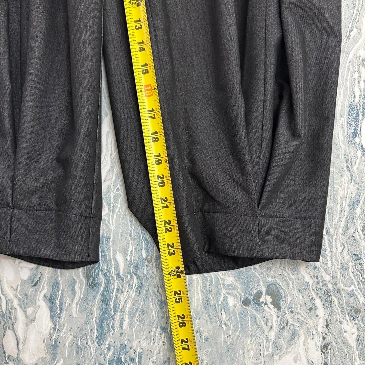 Designer Lux Preppy Dark Grey Pleated Pants (L)