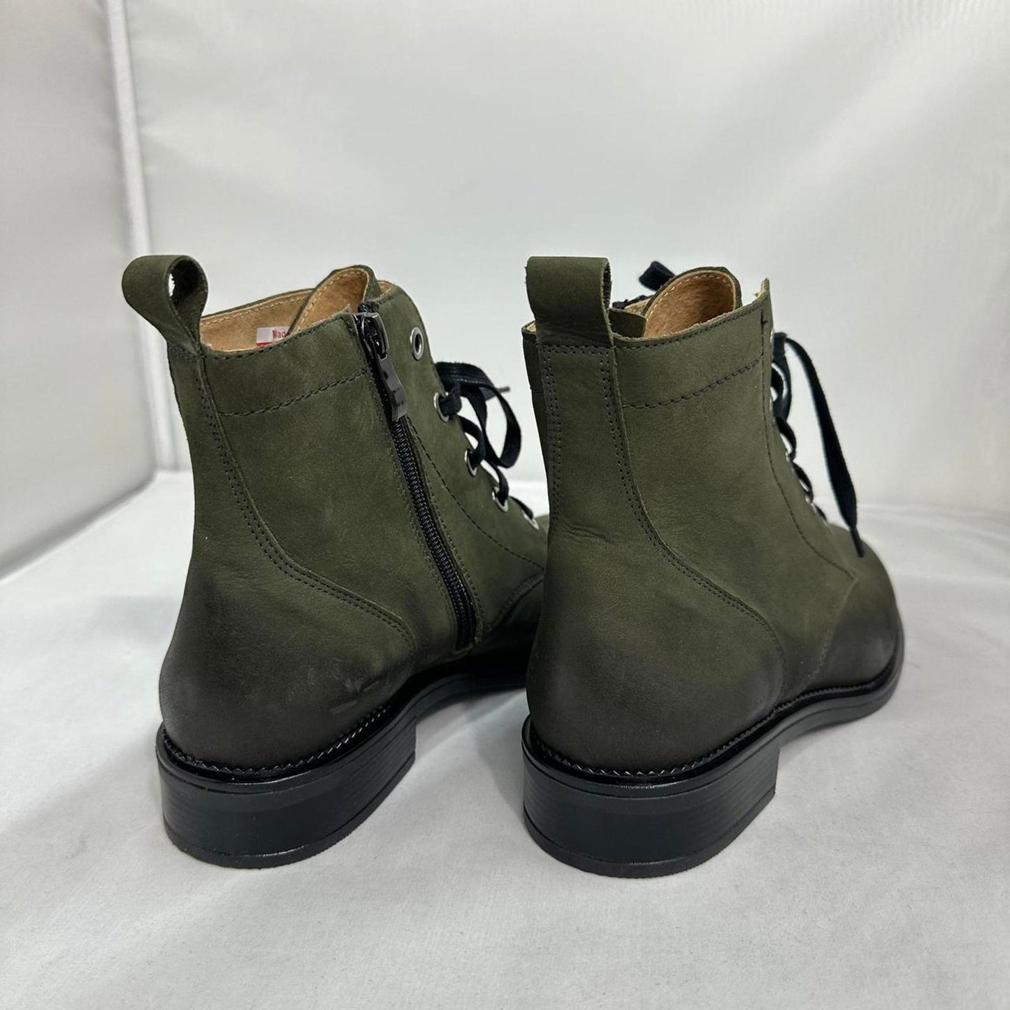 Olive Green Lace-Up Leather Ankle Boots (8.5)