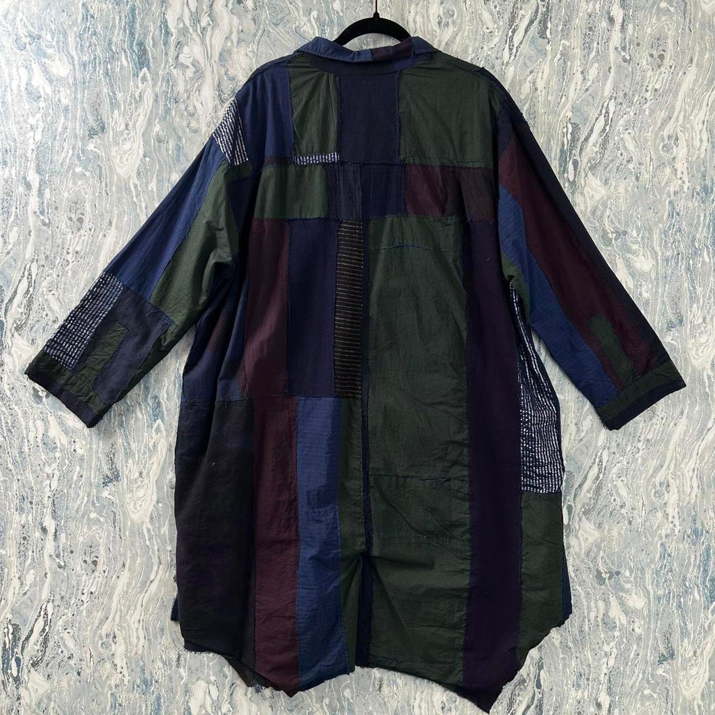 Boho Patchwork Button-Up Tunic Shirt Dress (L/XL)