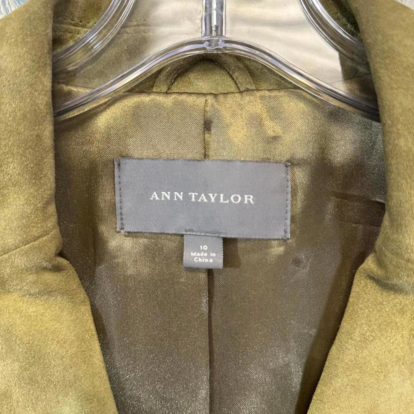 ANN TAYLOR Classic Olive Green Suede Blazer Jacket (10)