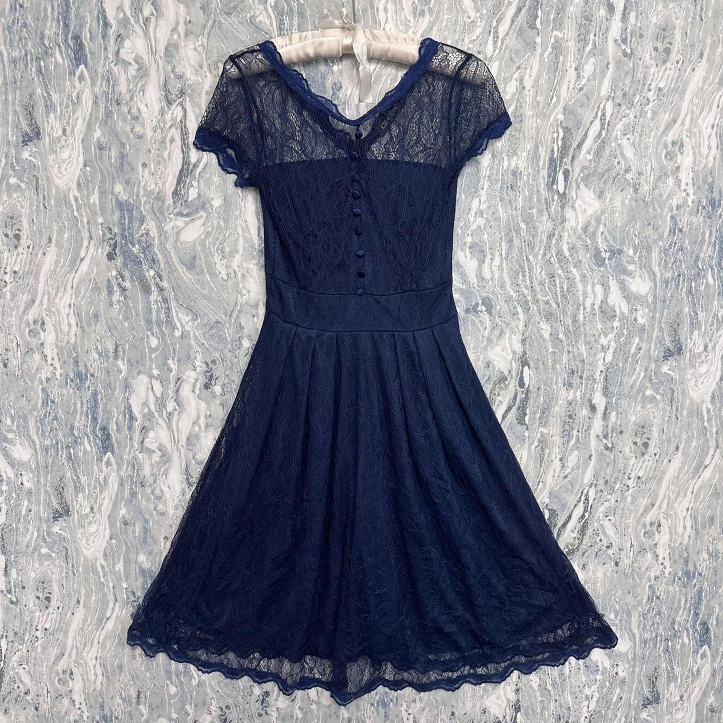 Fairycore Boho Lace Mesh Navy Blue Maxidress (S)