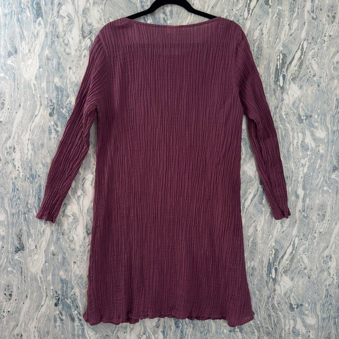 Boho Purple Crinkle Long Sleeve Midi Dress (M)