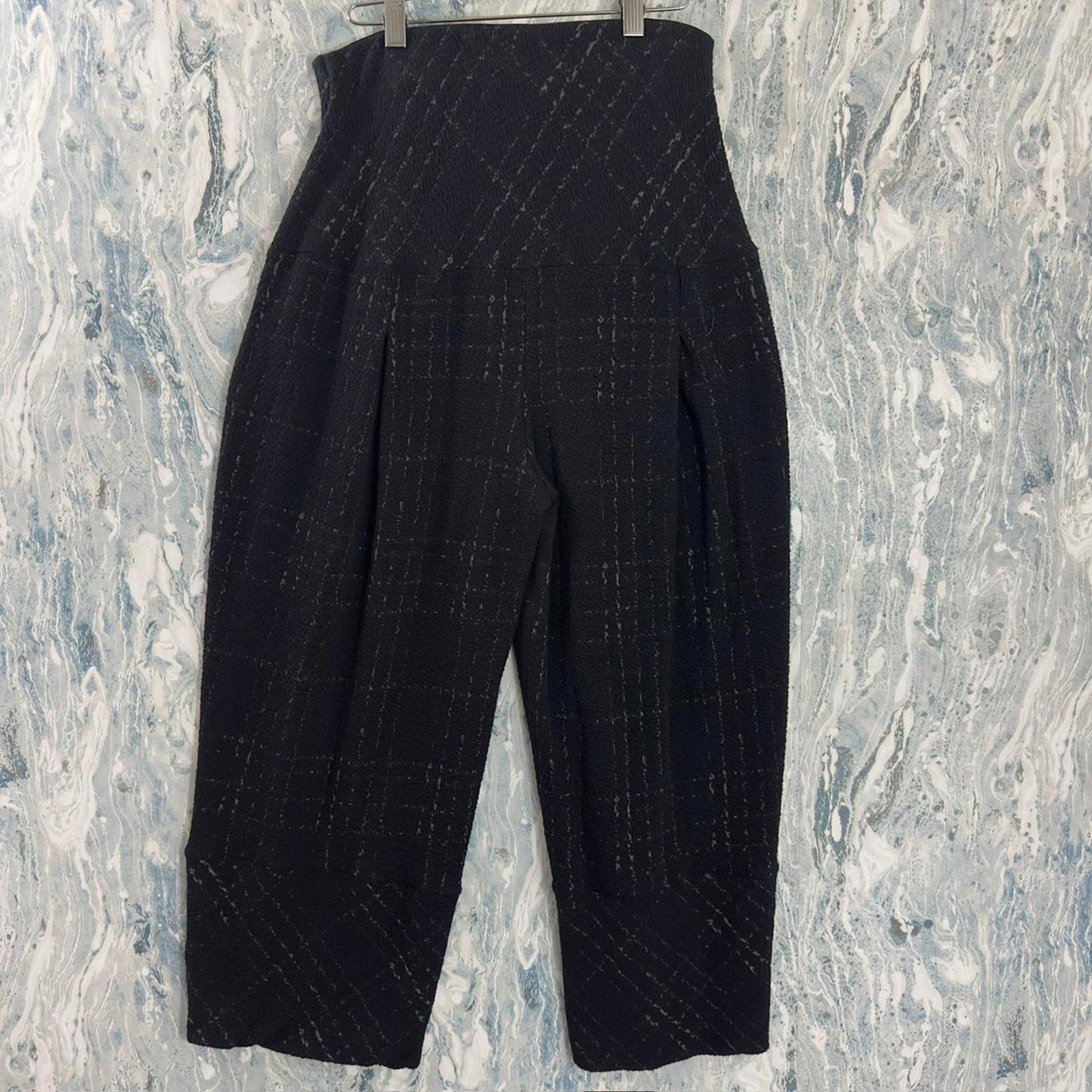 Vintage Styled Boho Black High-Waisted Plaid Trousers (L)