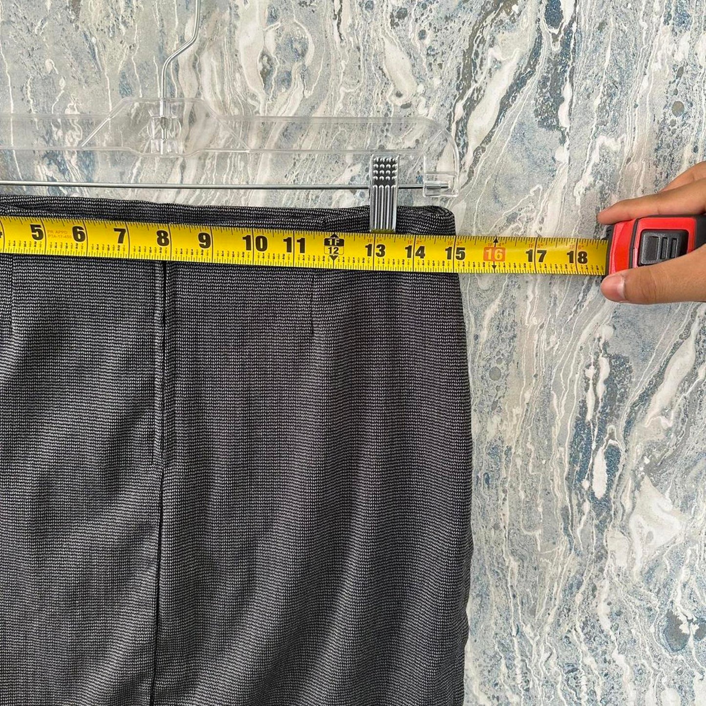 Vintage WAWA Black Charcoal Ruffle Hem Pencil Skirt with Bow Detail (M)