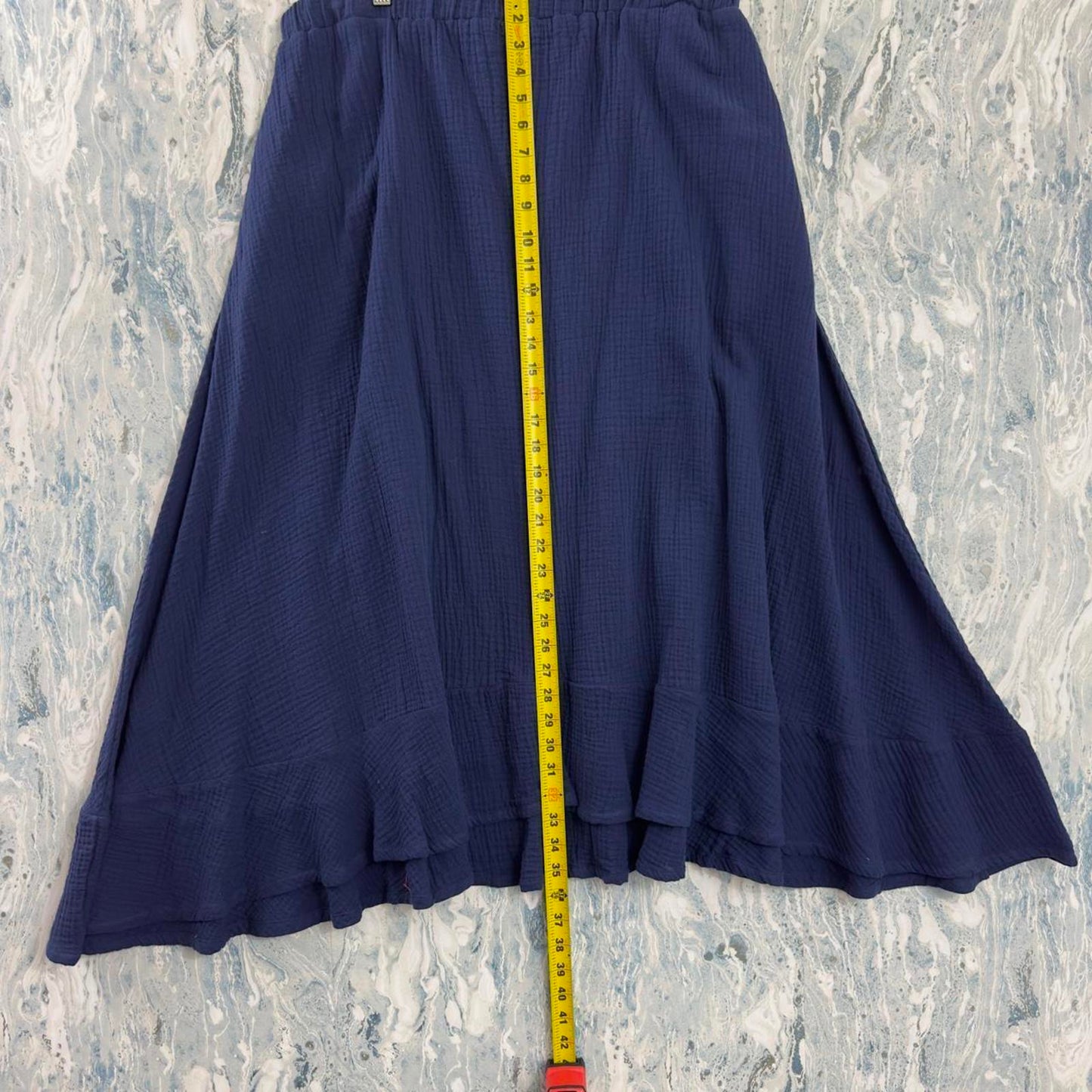 Designer Navy Blue Gauze Maxi Skirt (XL)