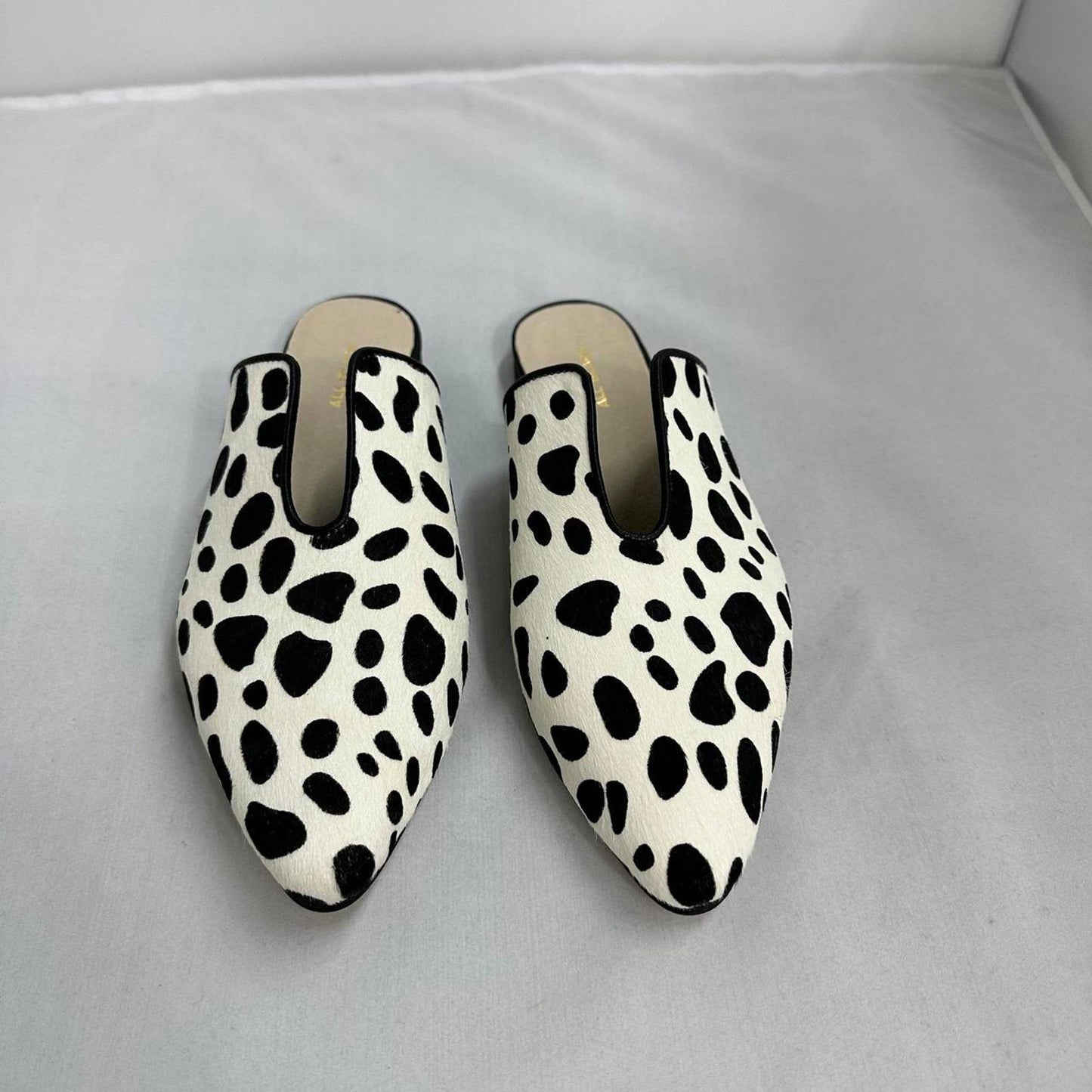 All Black Cow Print Mules (7.5)