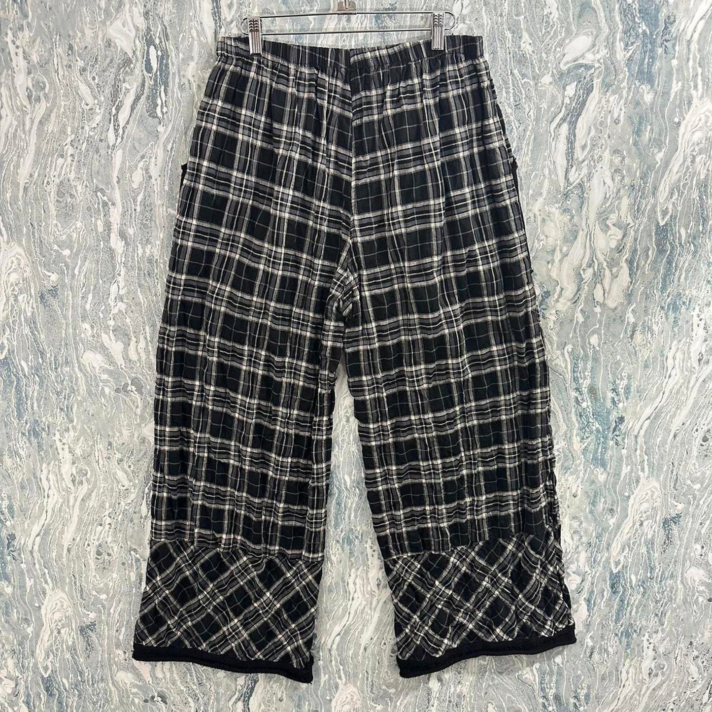 Designer black & white plaid checkered parachute pants (L)