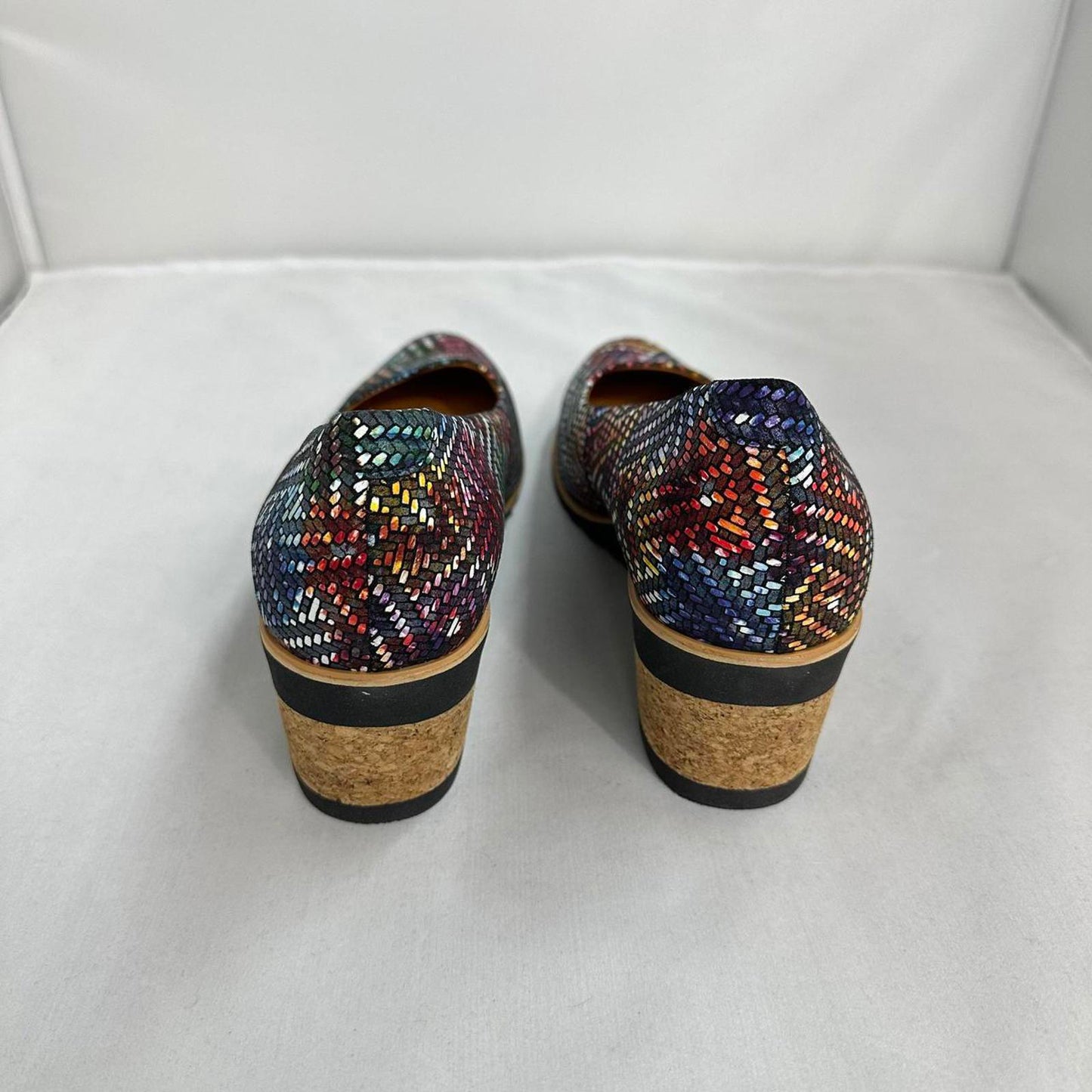 Colorful Woven Pattern Cork Wedge Shoes (9)