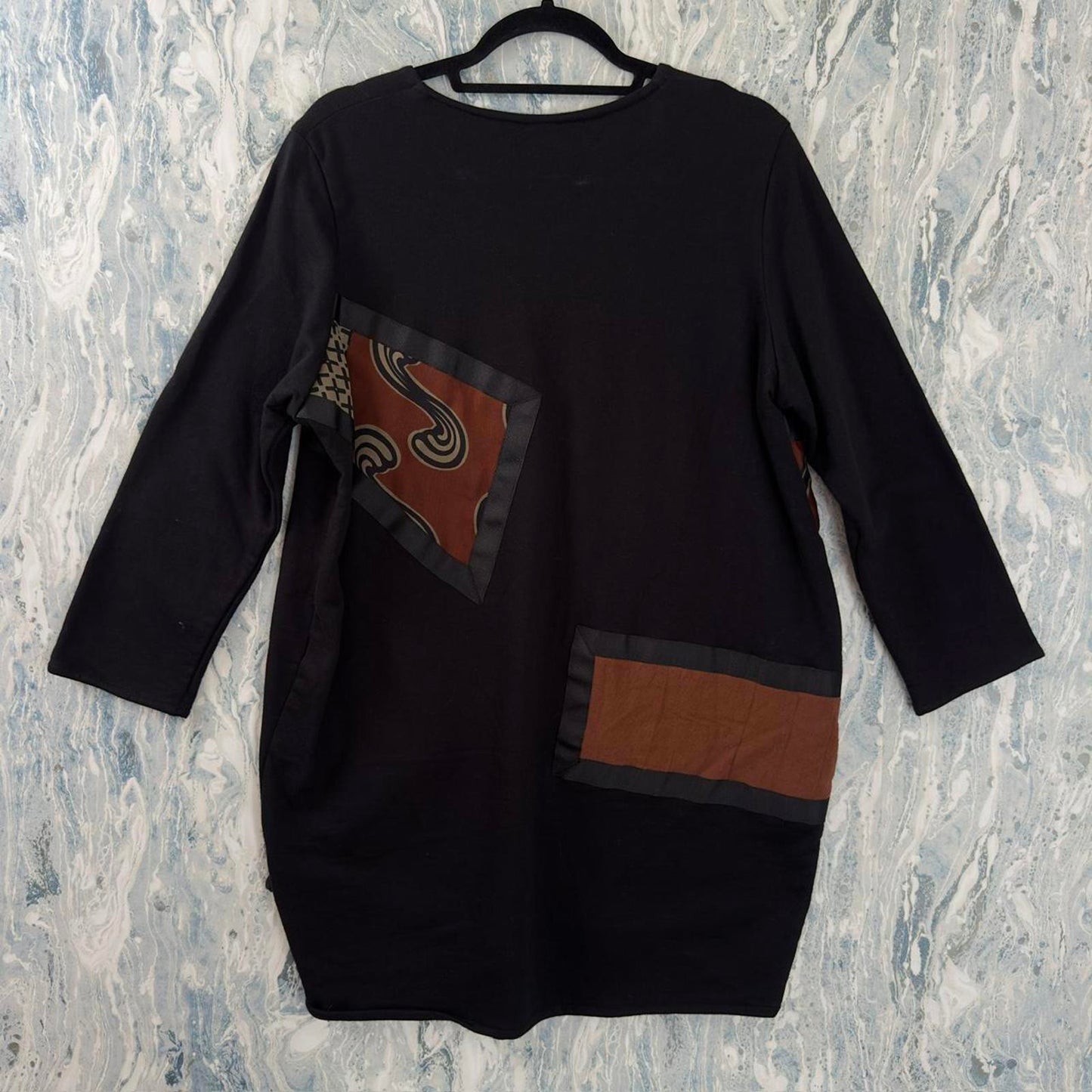 Boho Black Patchwork Geometric Pattern Tunic (XL)