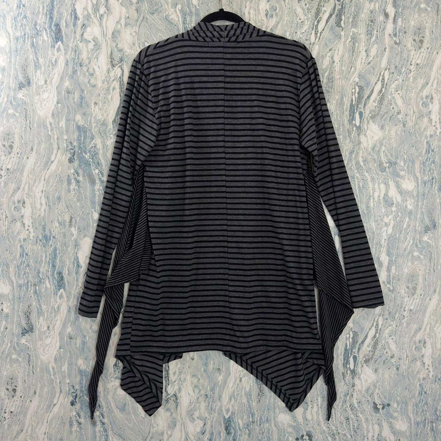 Grunge Designer Gray Striped Waterfall Cardigan (S)