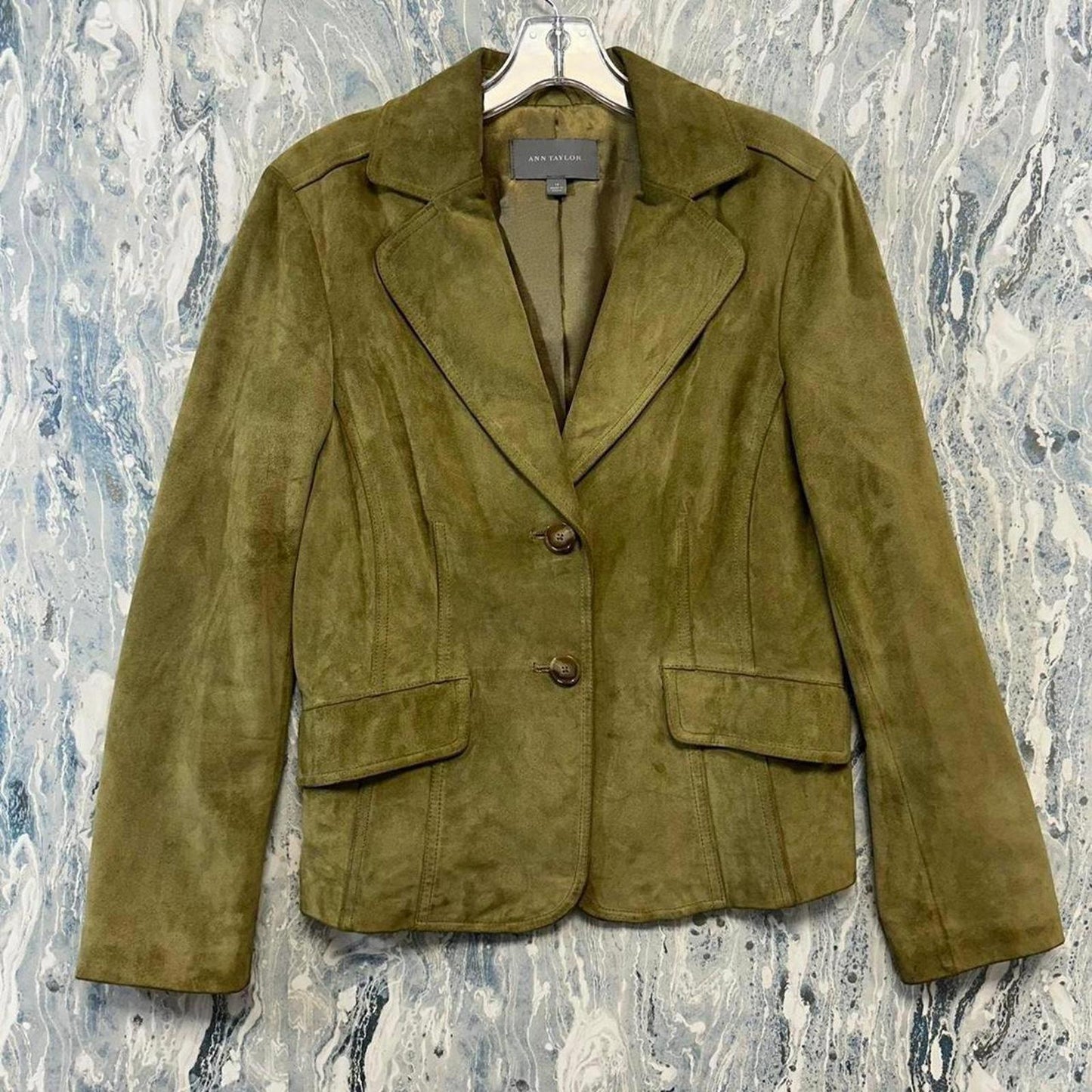 ANN TAYLOR Classic Olive Green Suede Blazer Jacket (10)