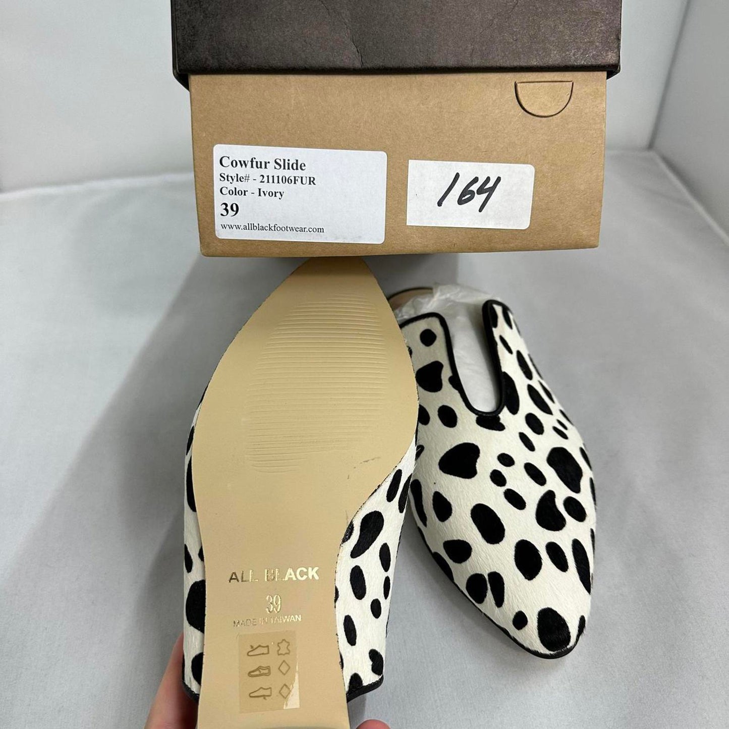 All Black Cow Print Mules (7.5)
