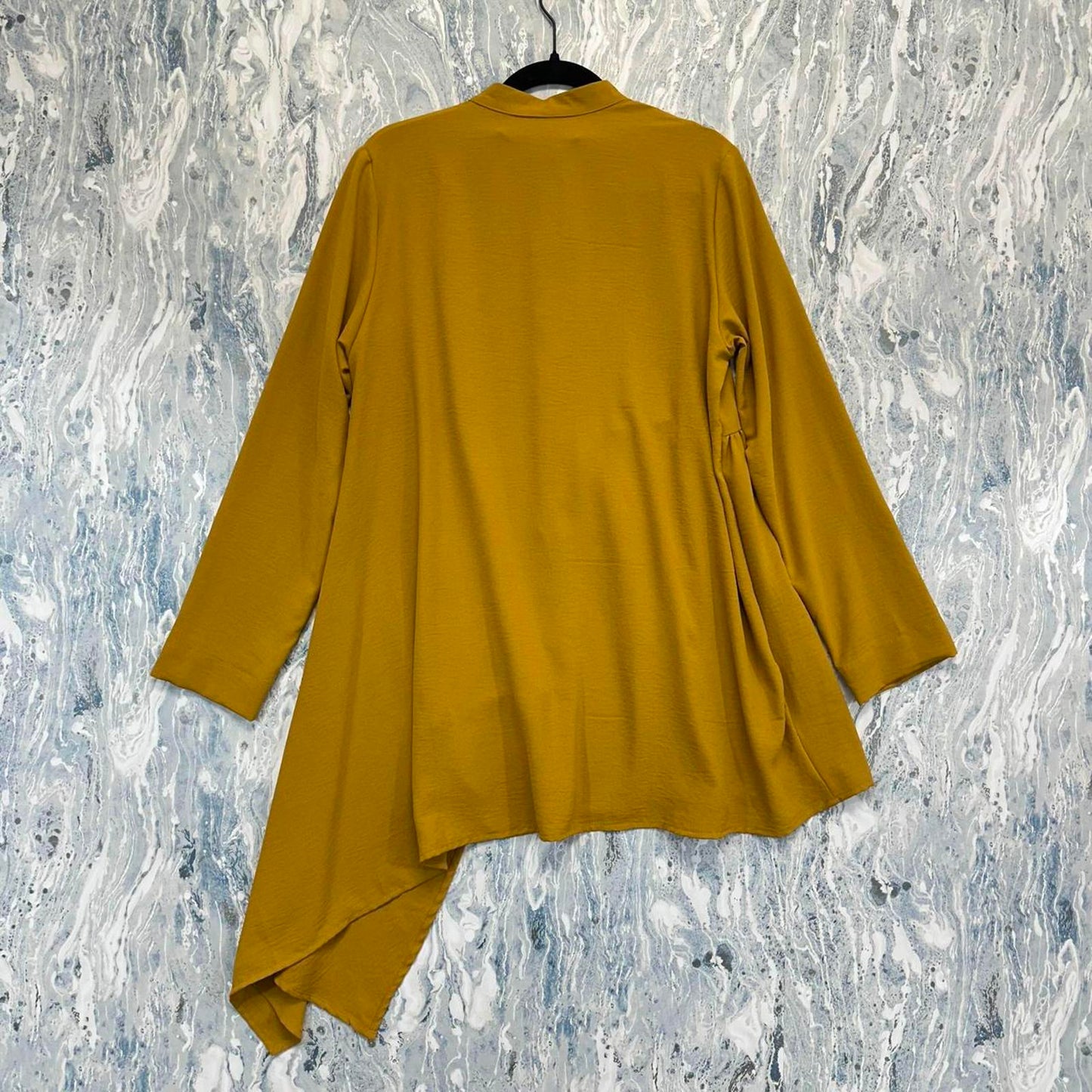 Asymmetrical Mustard Button-Up Blouse (1)