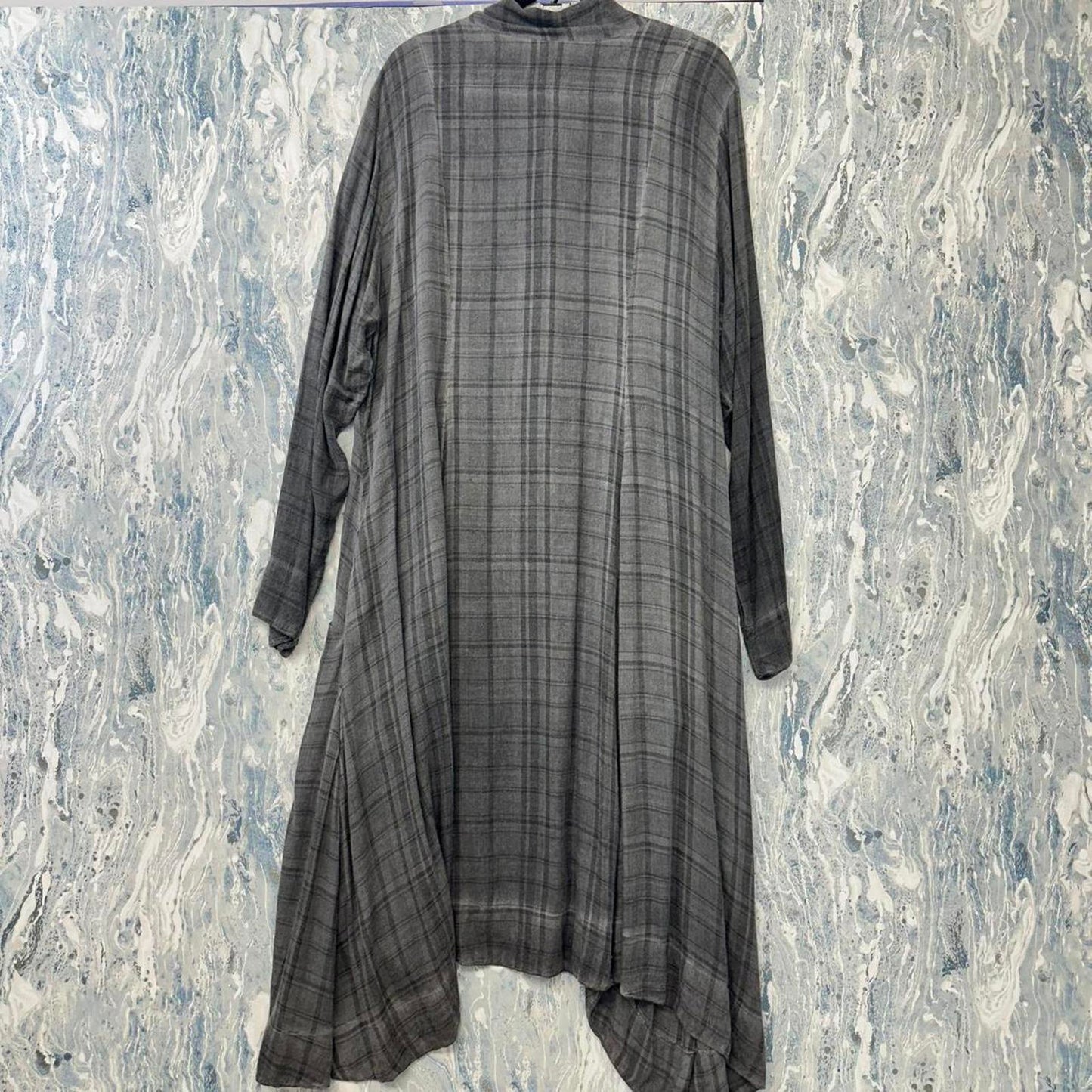 Cynthia Ashby Designer Grey Plaid Shirt Maxidress (L)