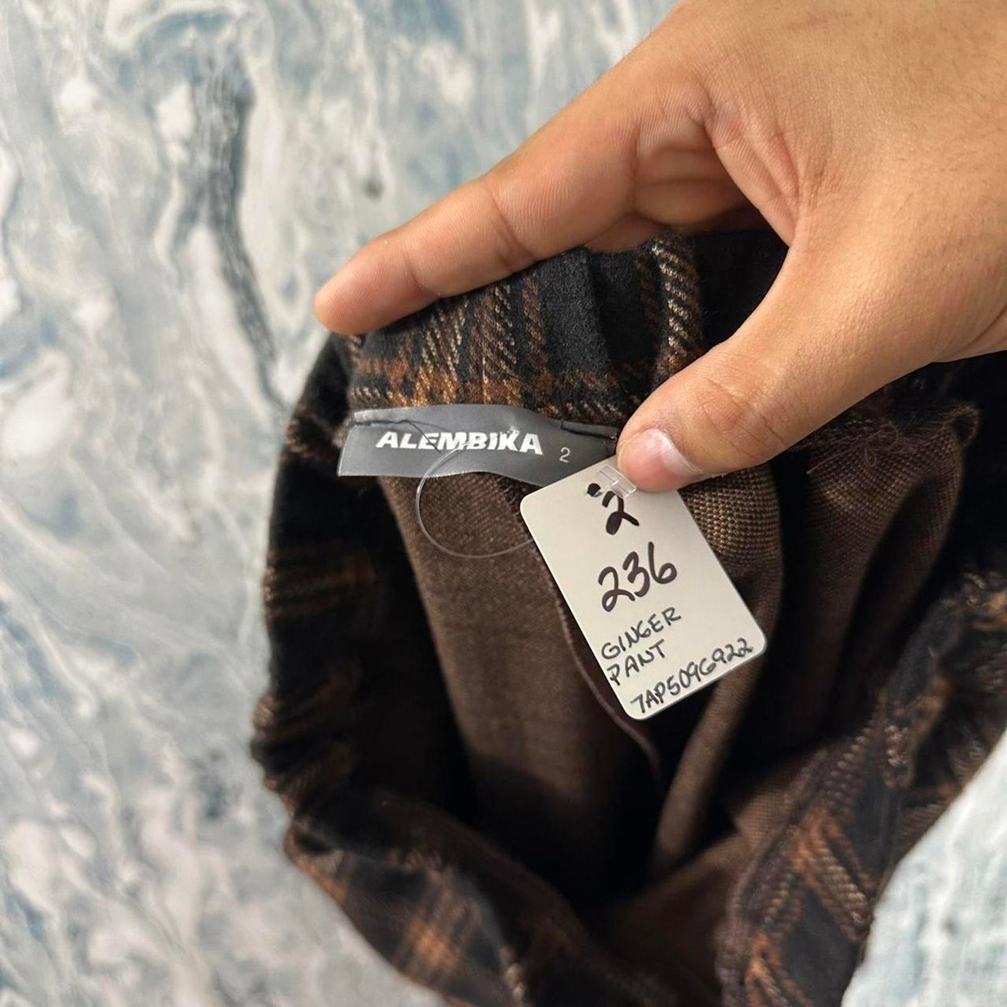 ALEMBIKA Brown Plaid Wide Leg Casual Pants (2)
