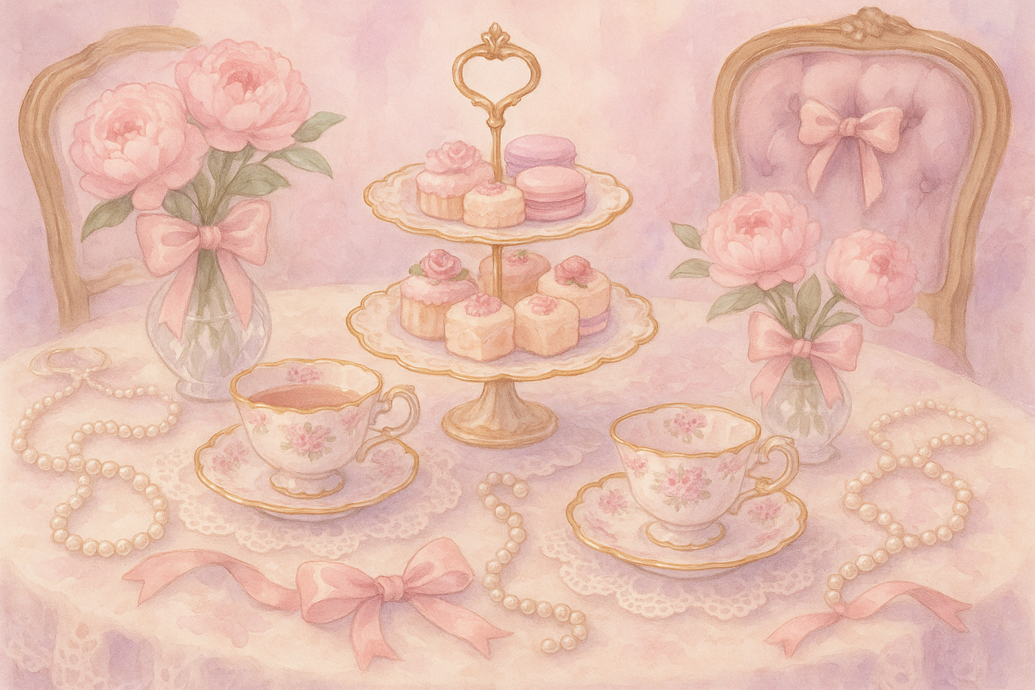 genereate a coquette tea party illustration