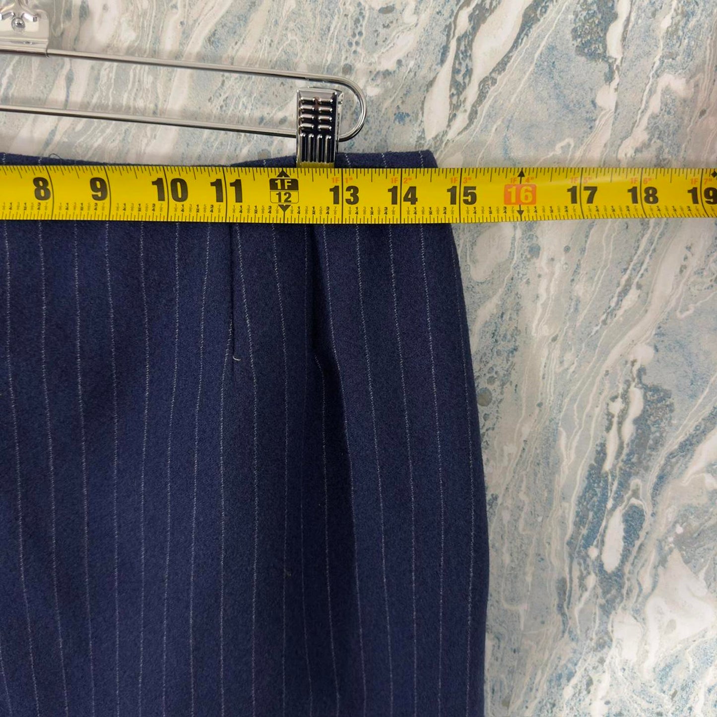 Vintage Larry Levine Classic Navy Pinstripe Pencil Skirt (6)