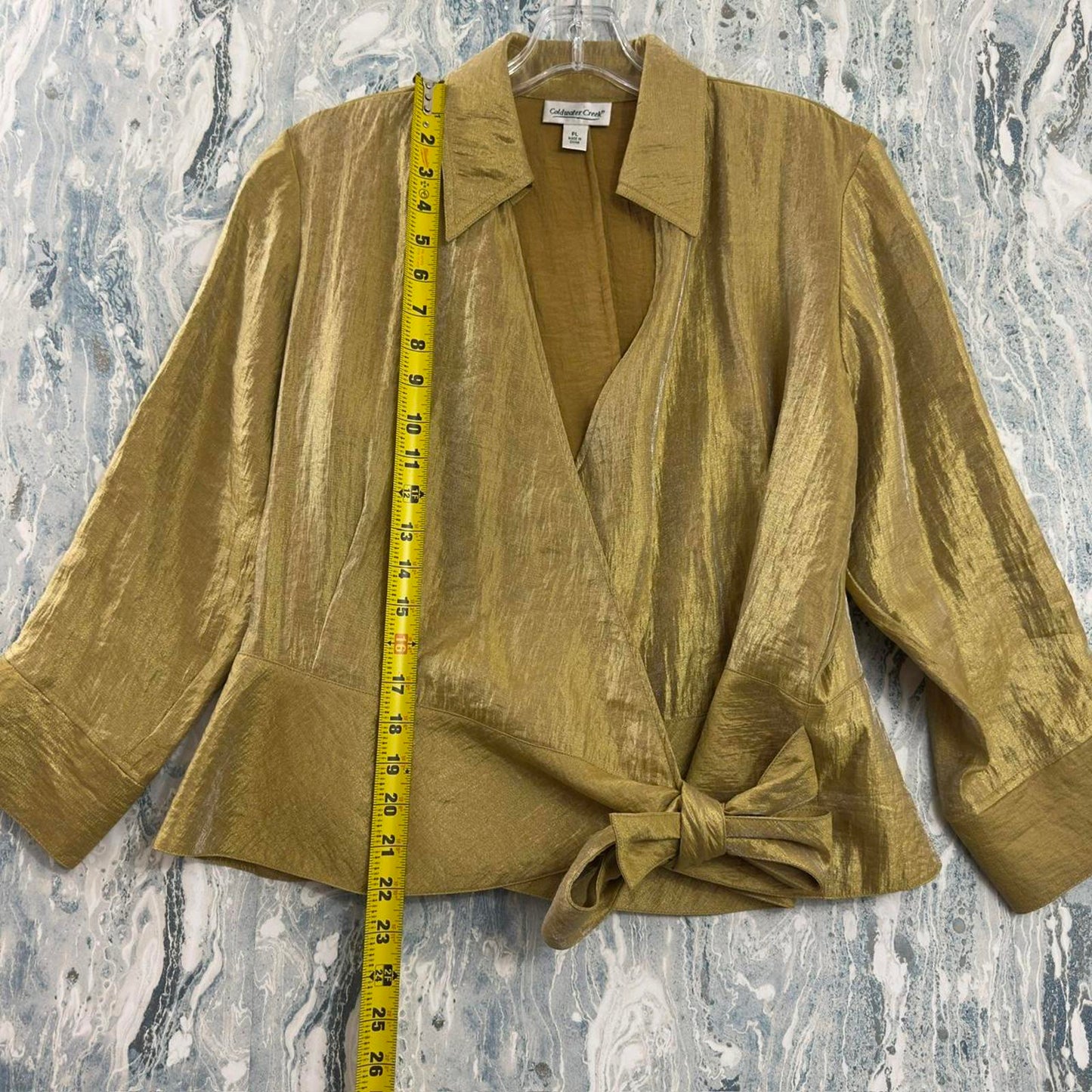 Vintage Coldwater Creek Metallic Gold Wrap Blouse with Tie Detail (PL)