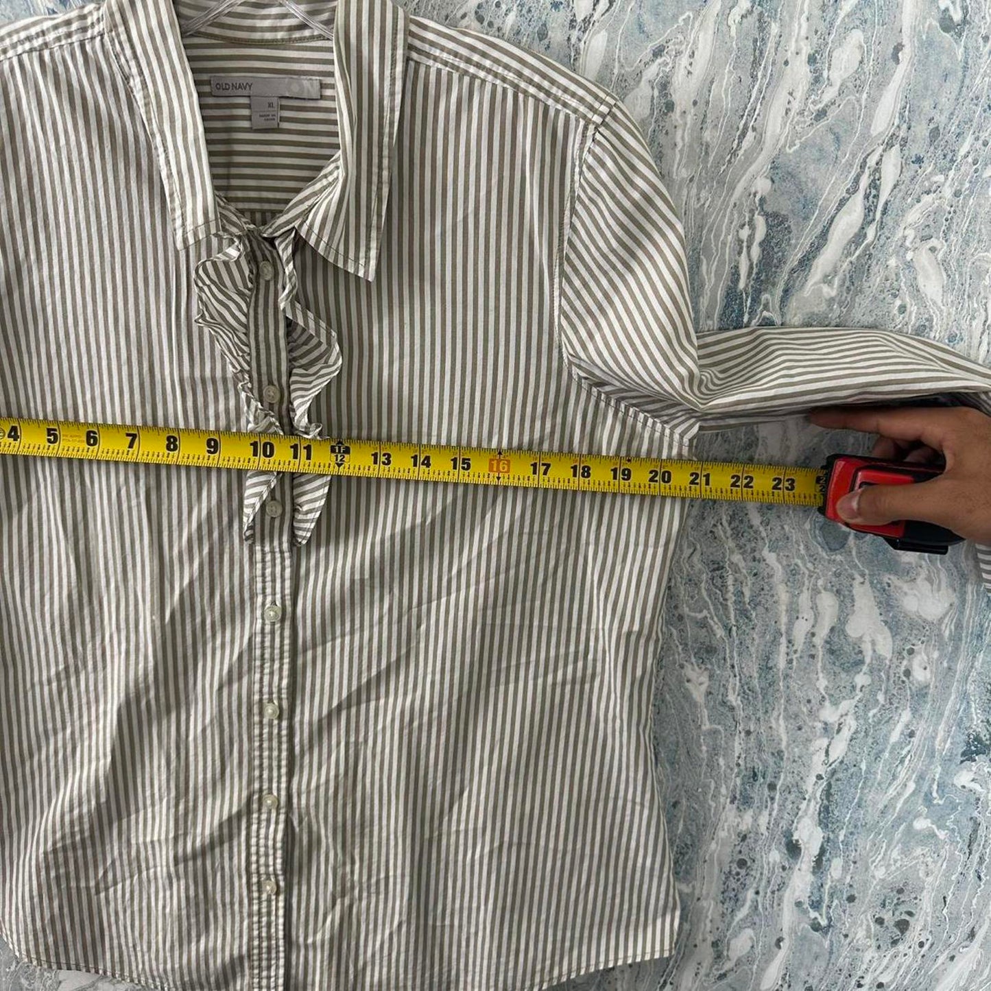 Vintage OLD NAVY Classic Striped Button-Up Blouse with Tie Neck Detail (XL)