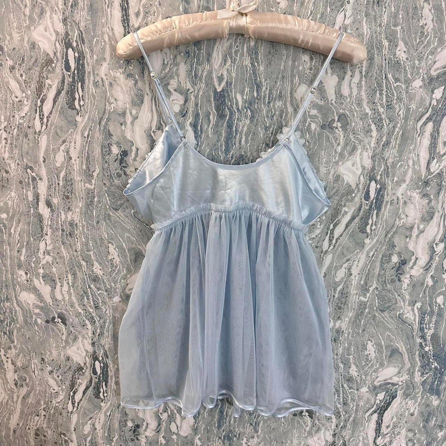 Coquette Y2k Light Blue Floral Fairy Babydoll Slip Dress (OS)