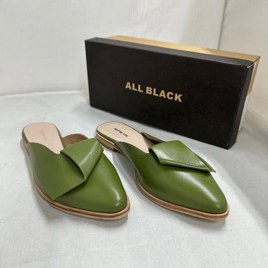Contemporary Chic Olive Green Leather Half Bow Mule Sandals (8.5)