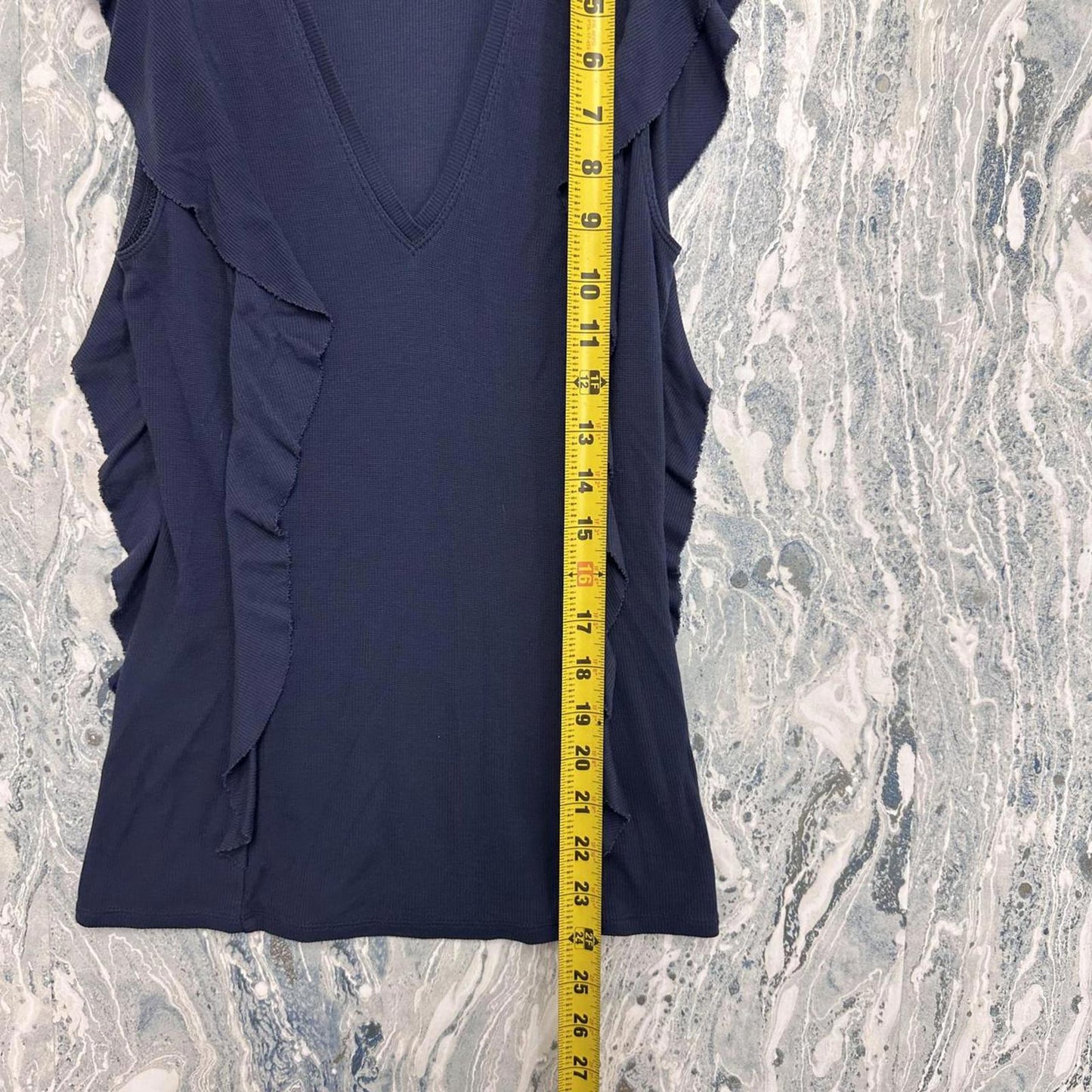 BCBGMAXAZRIA Navy Blue Ruffle Trim Top (XXS)