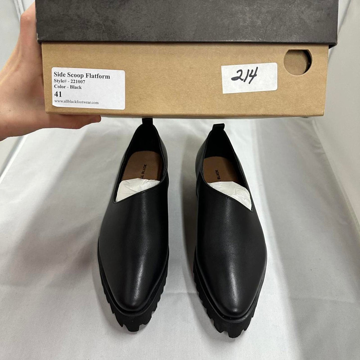 Sleek Black Platform Asymmetrical Leather Loafers (10.5)