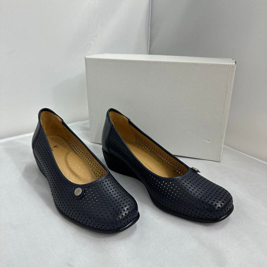 Perforated Navy Blue Wedge Slip-Ons (9)