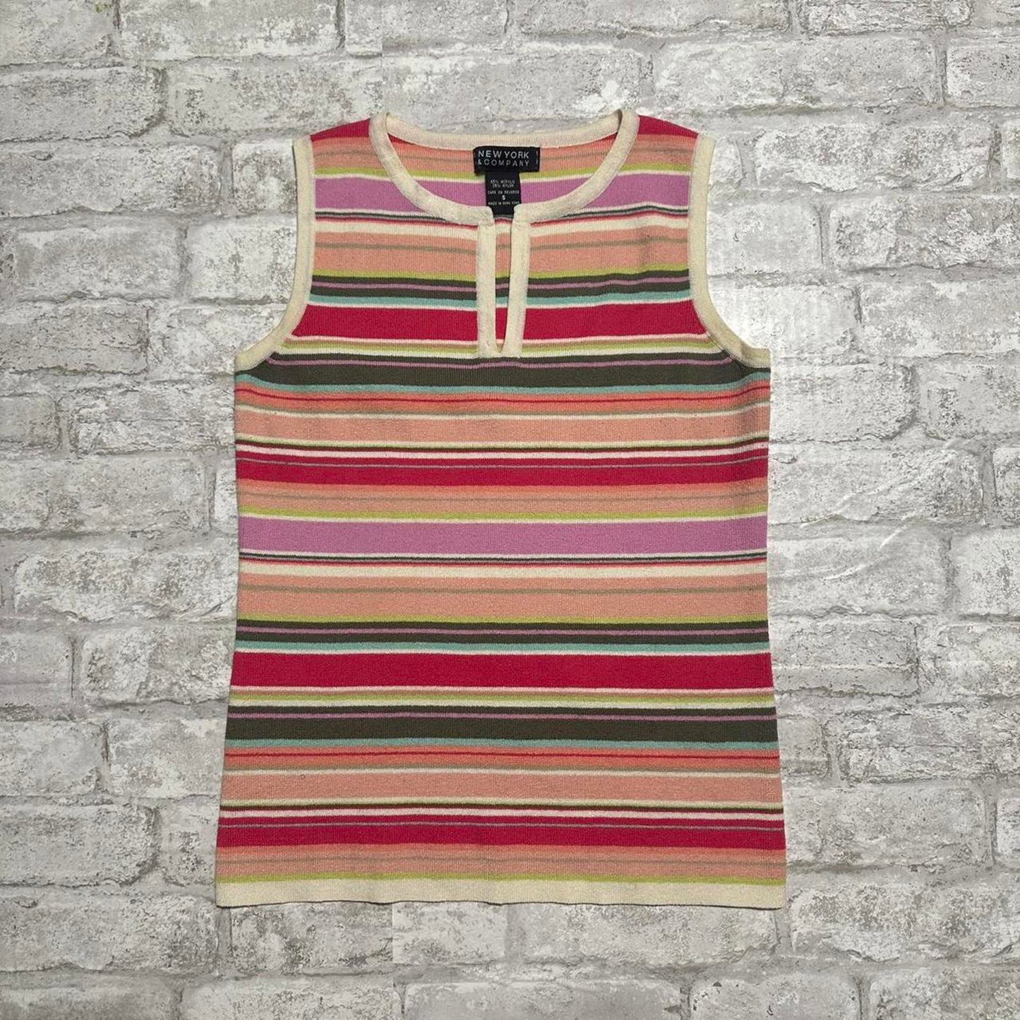 NEW YORK & COMPANY Striped Multicolor Sleeveless Knit Tank Top (S)